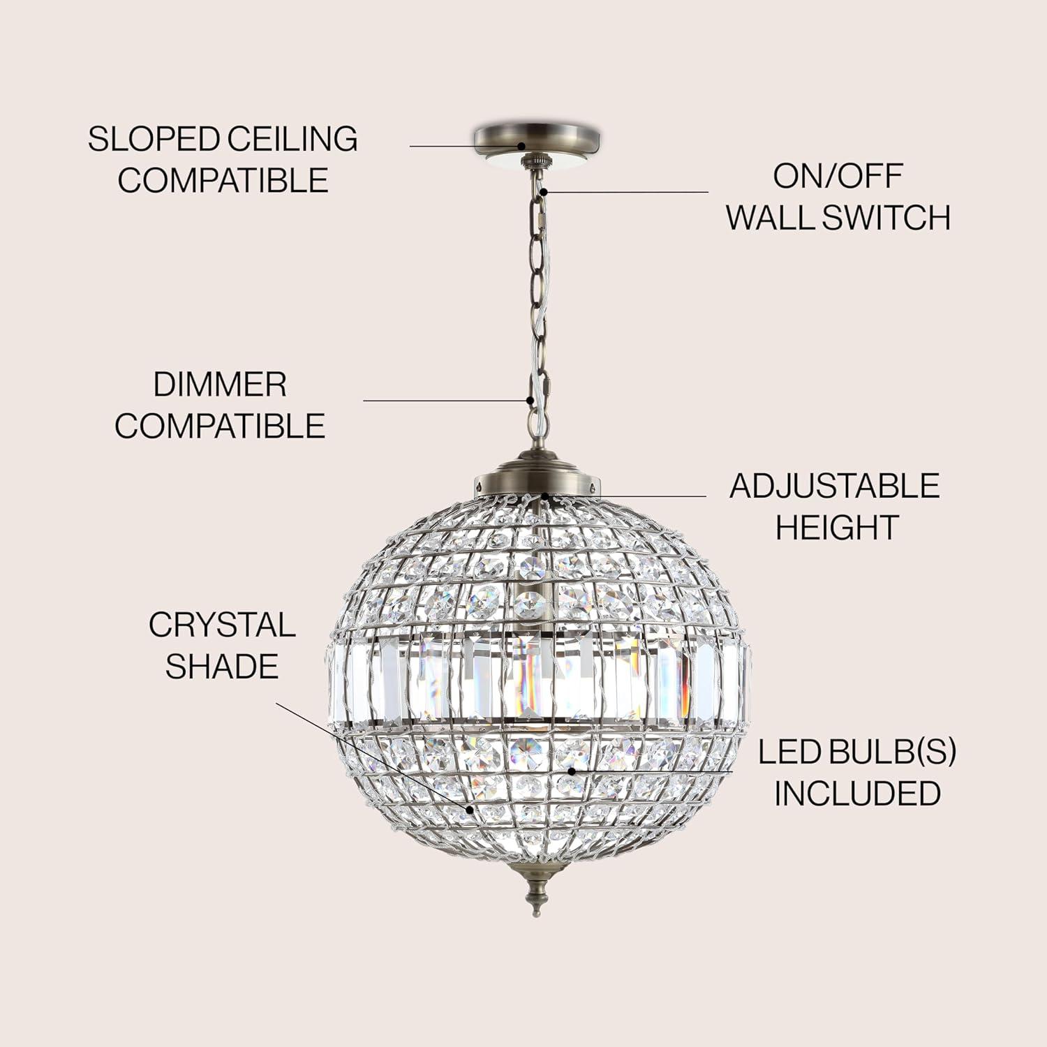 Georgina 16" Antique Brass Crystal LED Drum Pendant