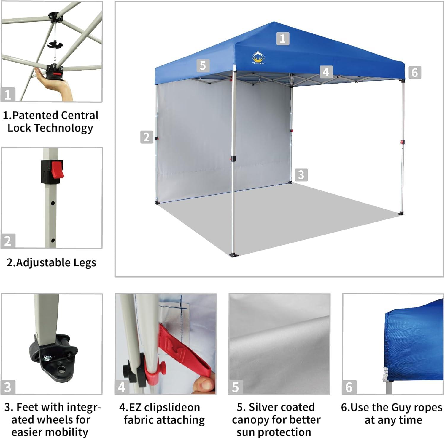 8x8 Recreational Centerlok Canopy & 1 Sidewall - Sto 'N Go, Silver Coated, 150D - RS64F-S1 Blue