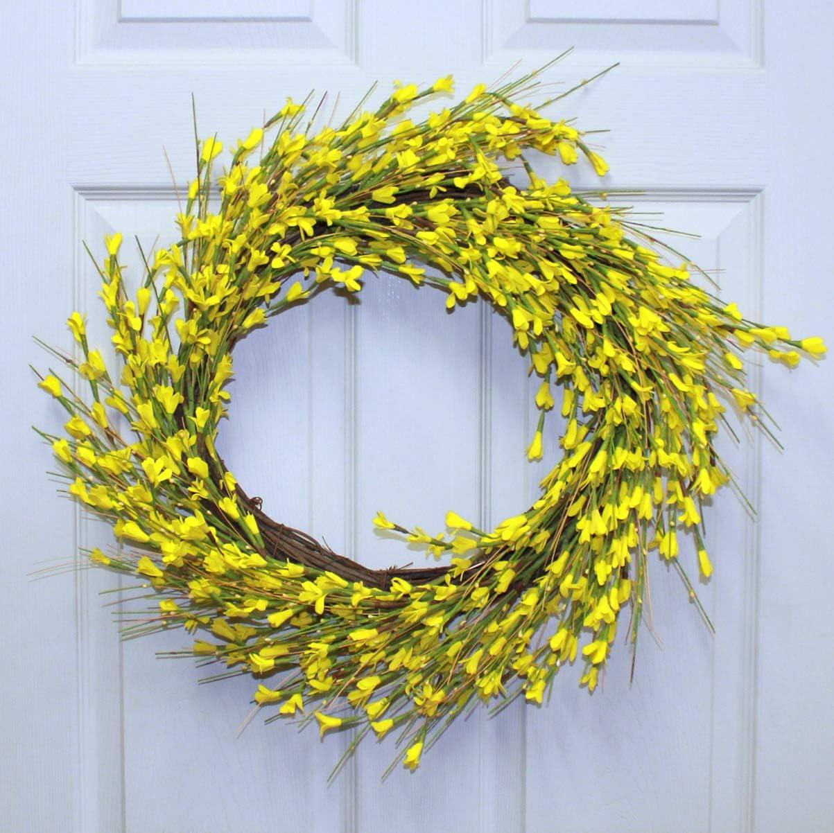 22" Yellow Forsythia Floral Artificial Front Door Wreath