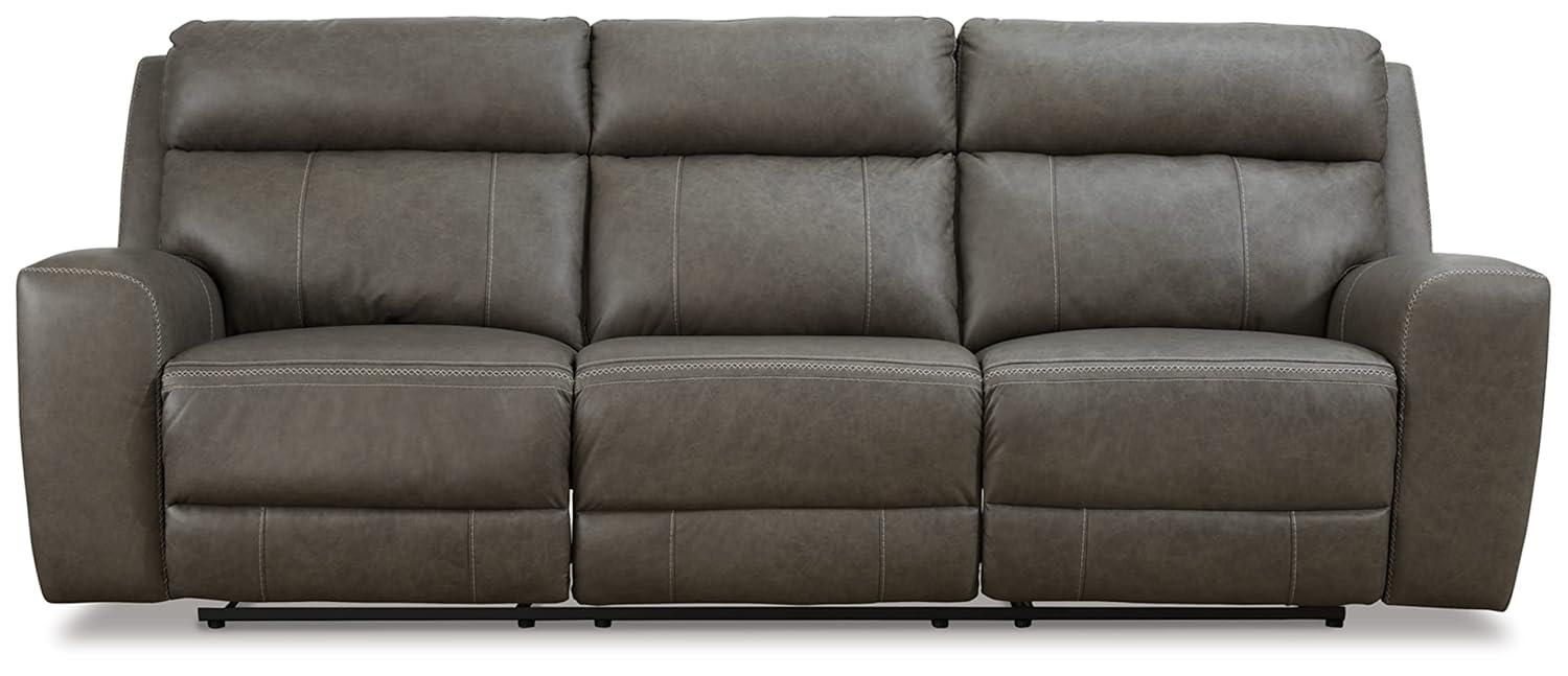 Roman 102'' Smoke Gray Faux Leather Power Reclining Sofa