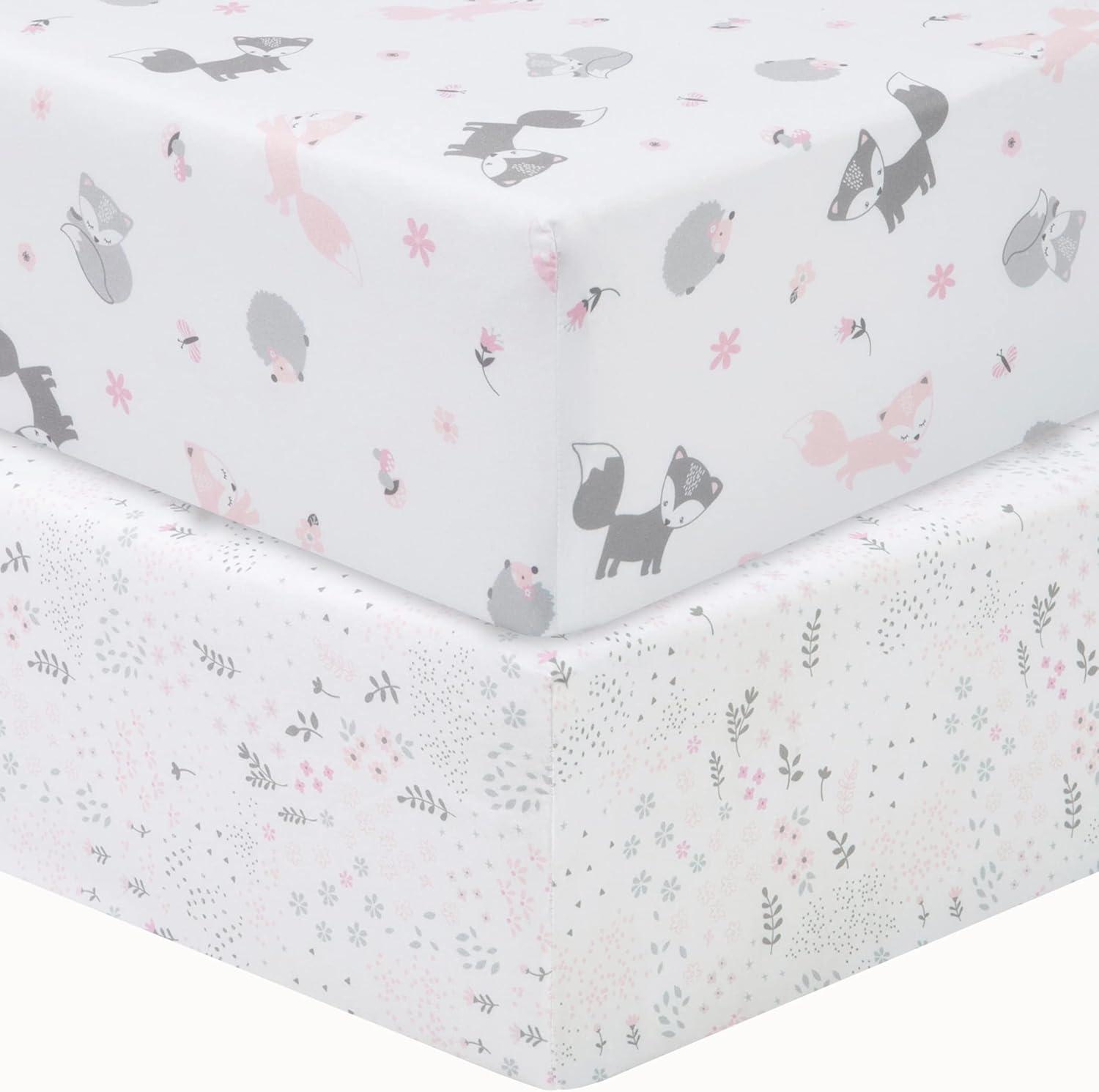 Sammy y Lou Infant Microfibra Estampada Floral Tejido Bolsillo Profundo 200 Sábanas para Cuna, Blanco, 2 Piezas