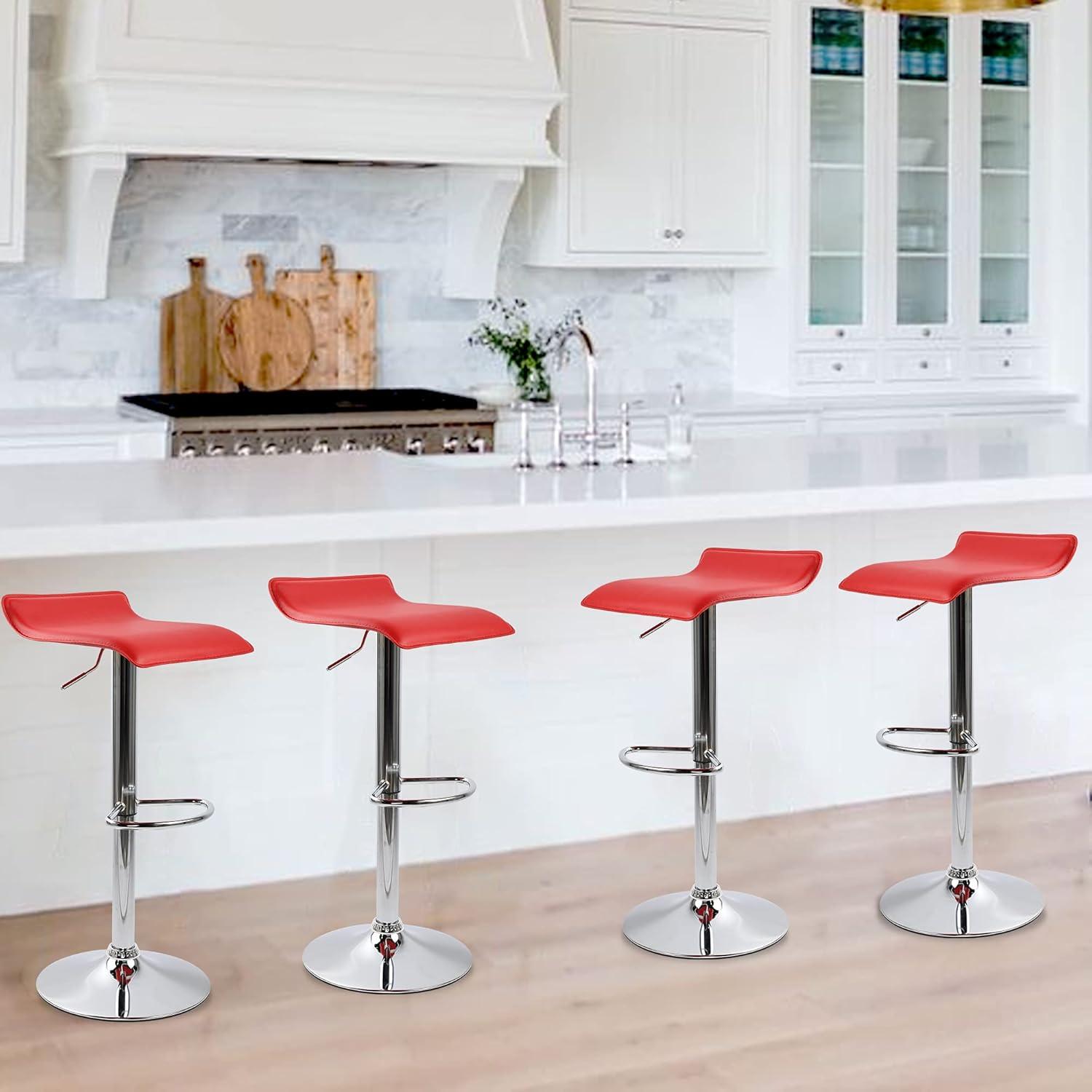 Red Adjustable Backless Swivel Bar Stools Set of 2