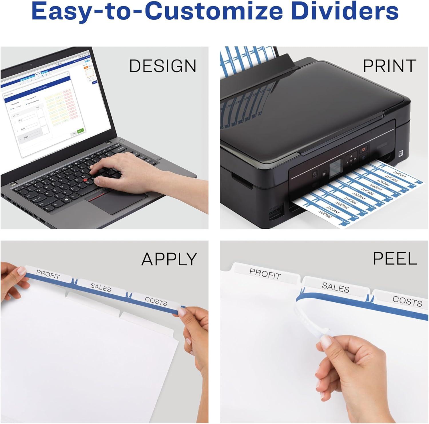 Avery Print & Apply Clear Label Dividers w/White Tabs 3-Tab Letter 5 Sets 11435