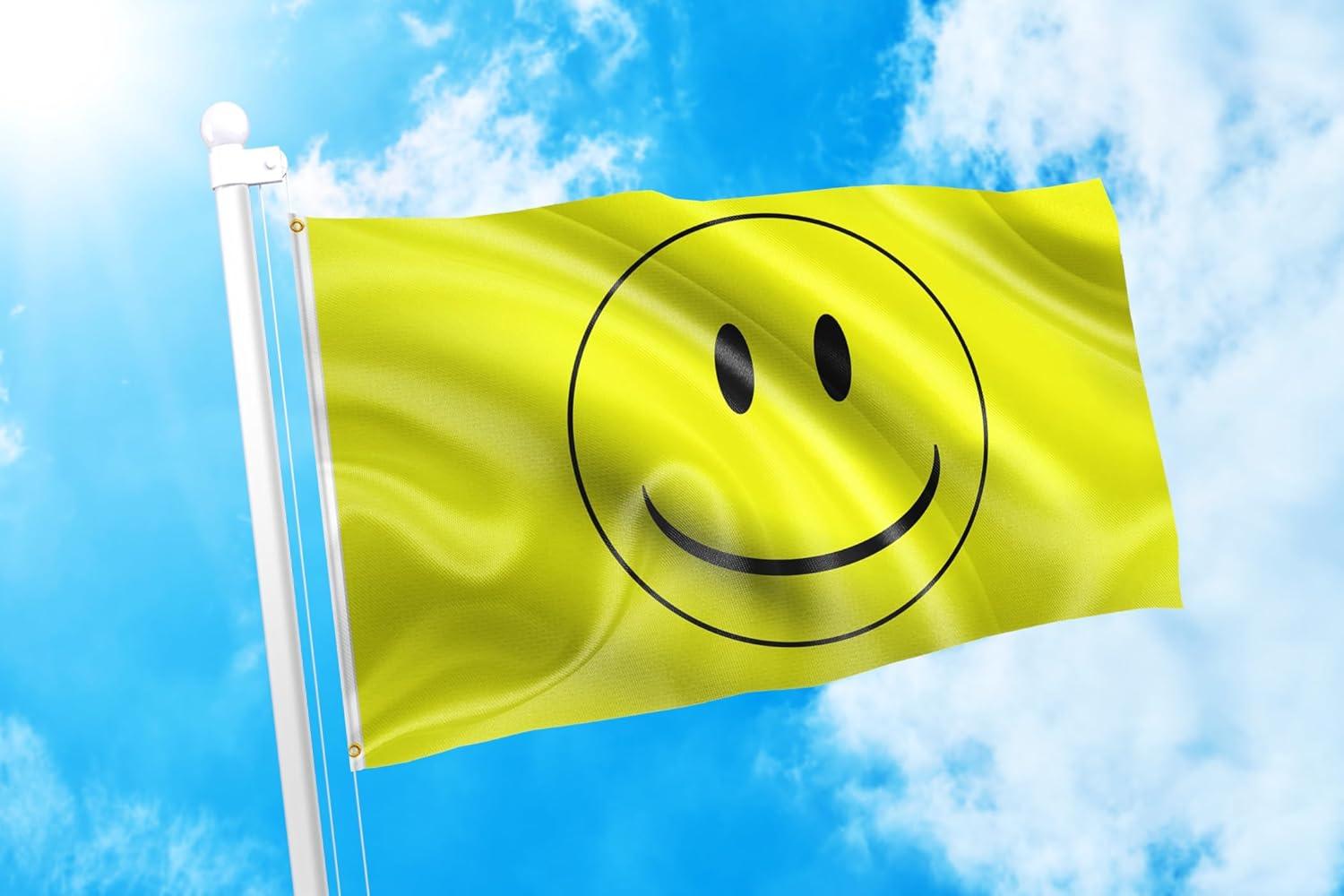 Yellow Polyester Smiley Face Flag with Brass Grommets