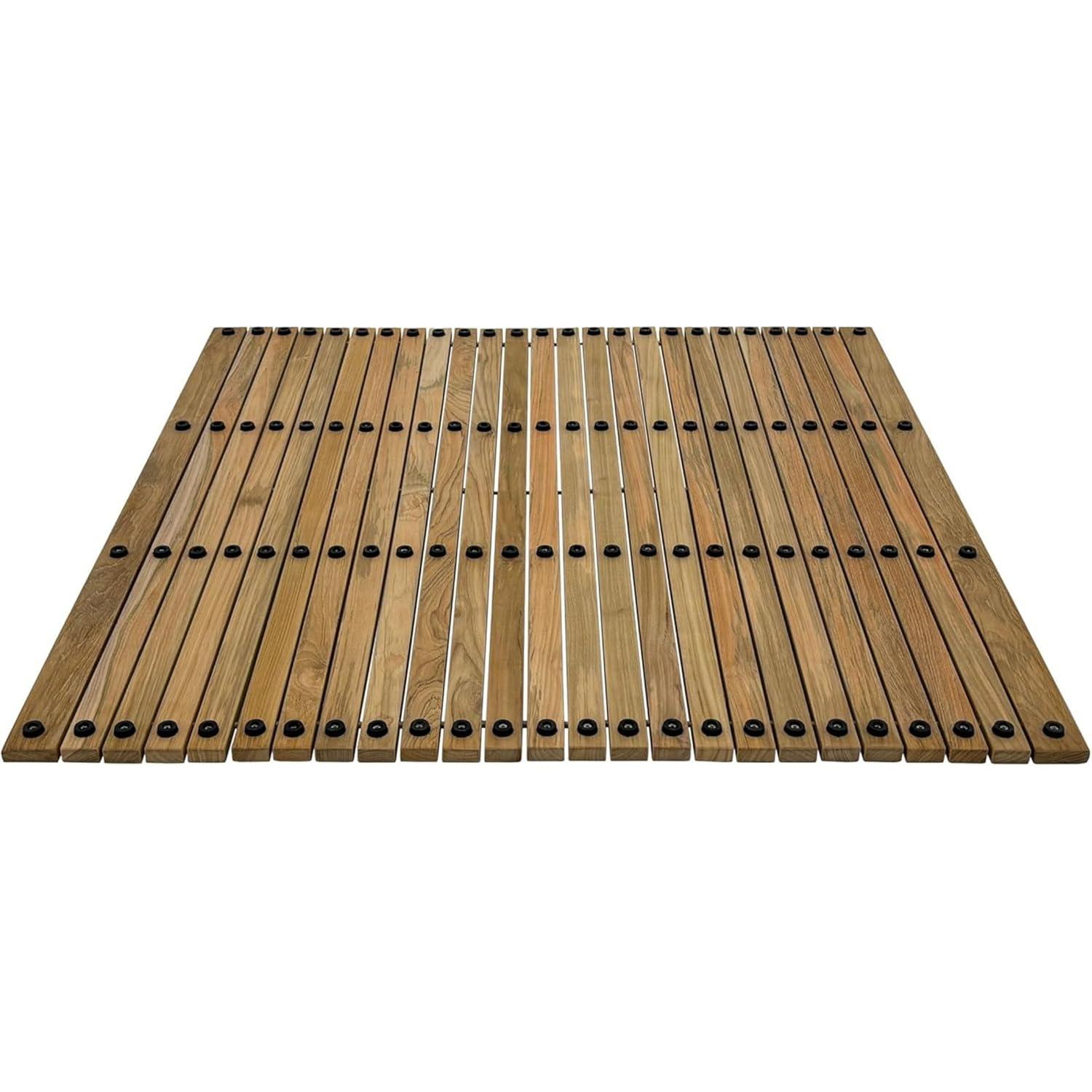 Nordic Style Nordic Style Teak Natural Shower And Bath String Mat With Rubber Footing 30″ X 30″