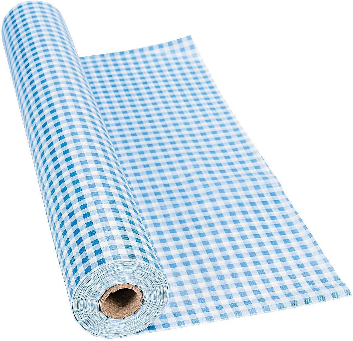 Blue Gingham Rectangular Plastic Tablecloth Roll, 100 Feet