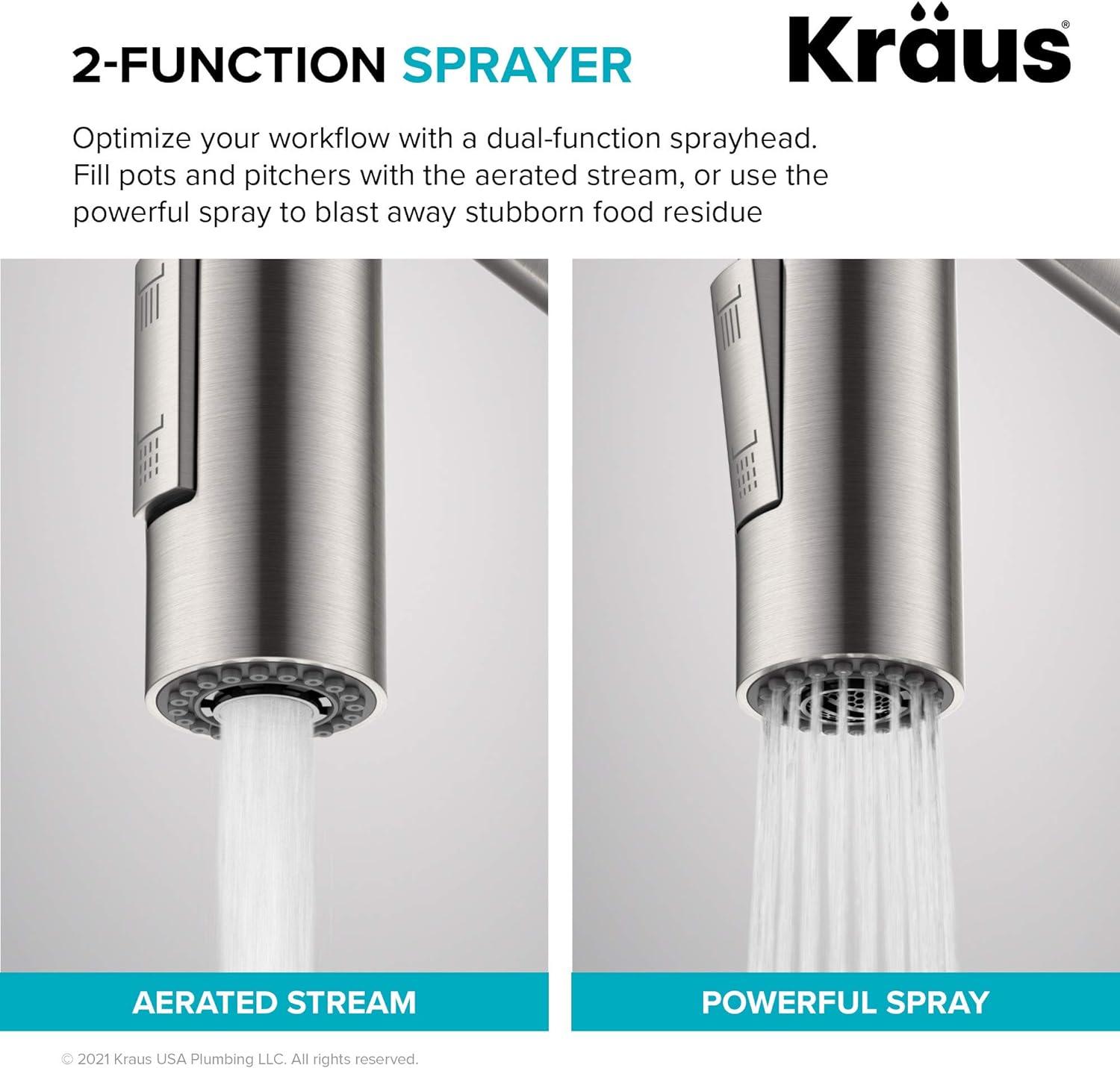 KRAUS Oletto Commercial Style Single Handle Pull Down Kitchen Faucet with QuickDock Top Mount Installation Assembly