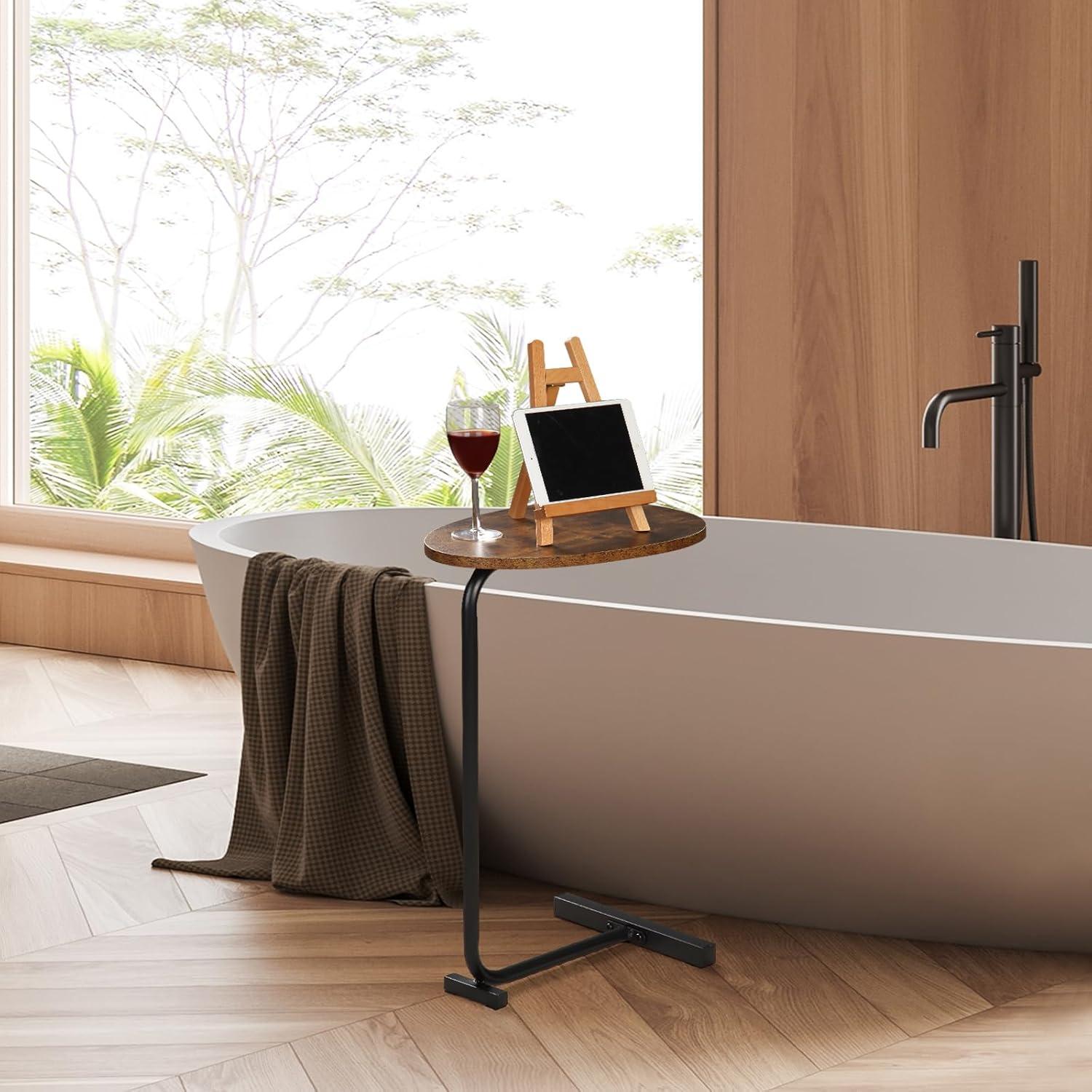 VASAGLE C-Shaped End Table, Small Side Table for Couch, Sofa Table with Metal Frame, Rustic Brown and Black