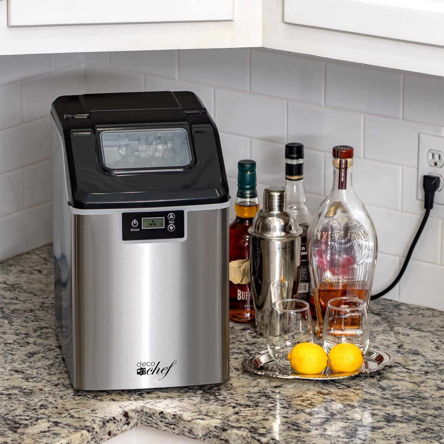 Stainless Steel Countertop Nugget Ice Maker with Auto-Renew Basket