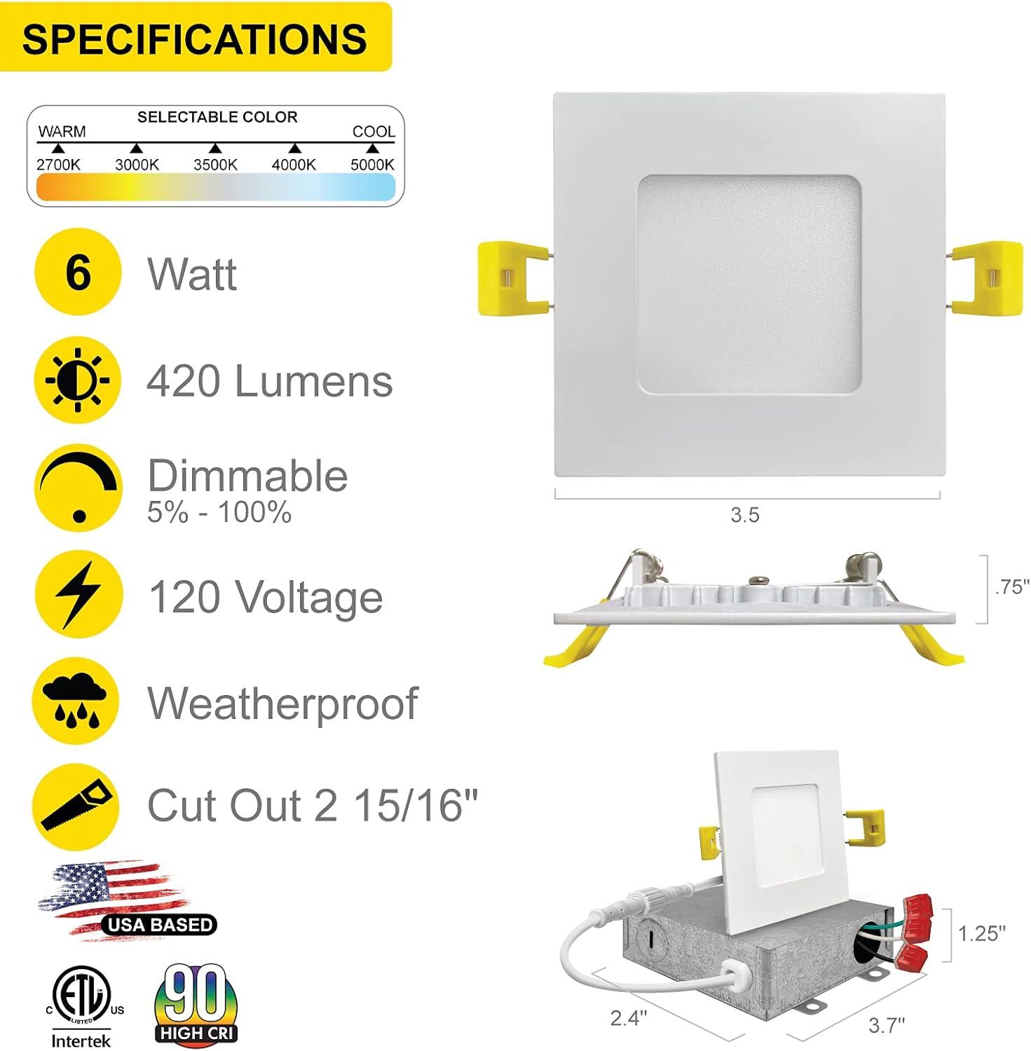 Panel Downlight 3'' Selectable Color Temperature Dimmable Air-Tight IC Rated LED Canless Recessed Lighting Kit