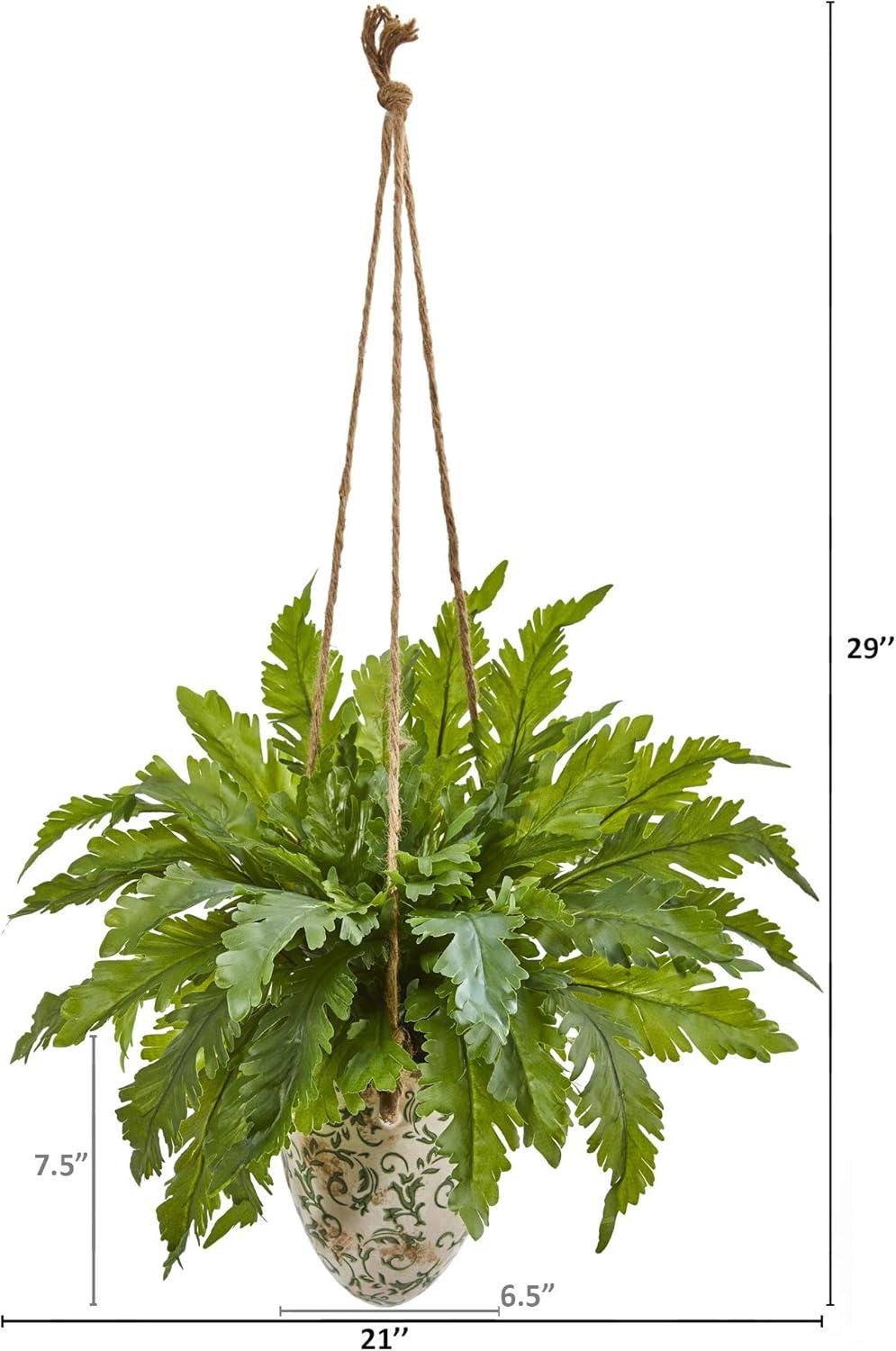 Nearly Natural 29 in. Fern Artificial Plant in Hanging Vase