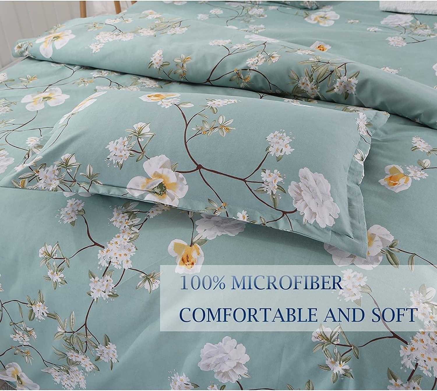 Nanko Bedding Duvet Cover Set Queen, 3 Pieces – 800-Thread Floral Microfiber Down Comforter Quilt Cover Zipper & Tie for Women & Men’s Bedroom, Luxury Guestroom Decor -Teal