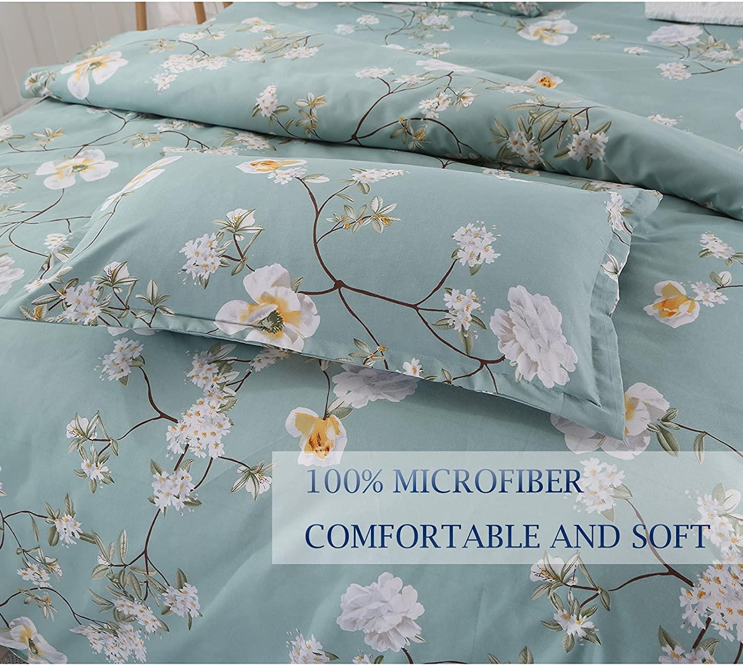 Nanko Bedding Duvet Cover Set Queen, 3 Pieces – 800-Thread Floral Microfiber Down Comforter Quilt Cover Zipper & Tie for Women & Men’s Bedroom, Luxury Guestroom Decor -Teal