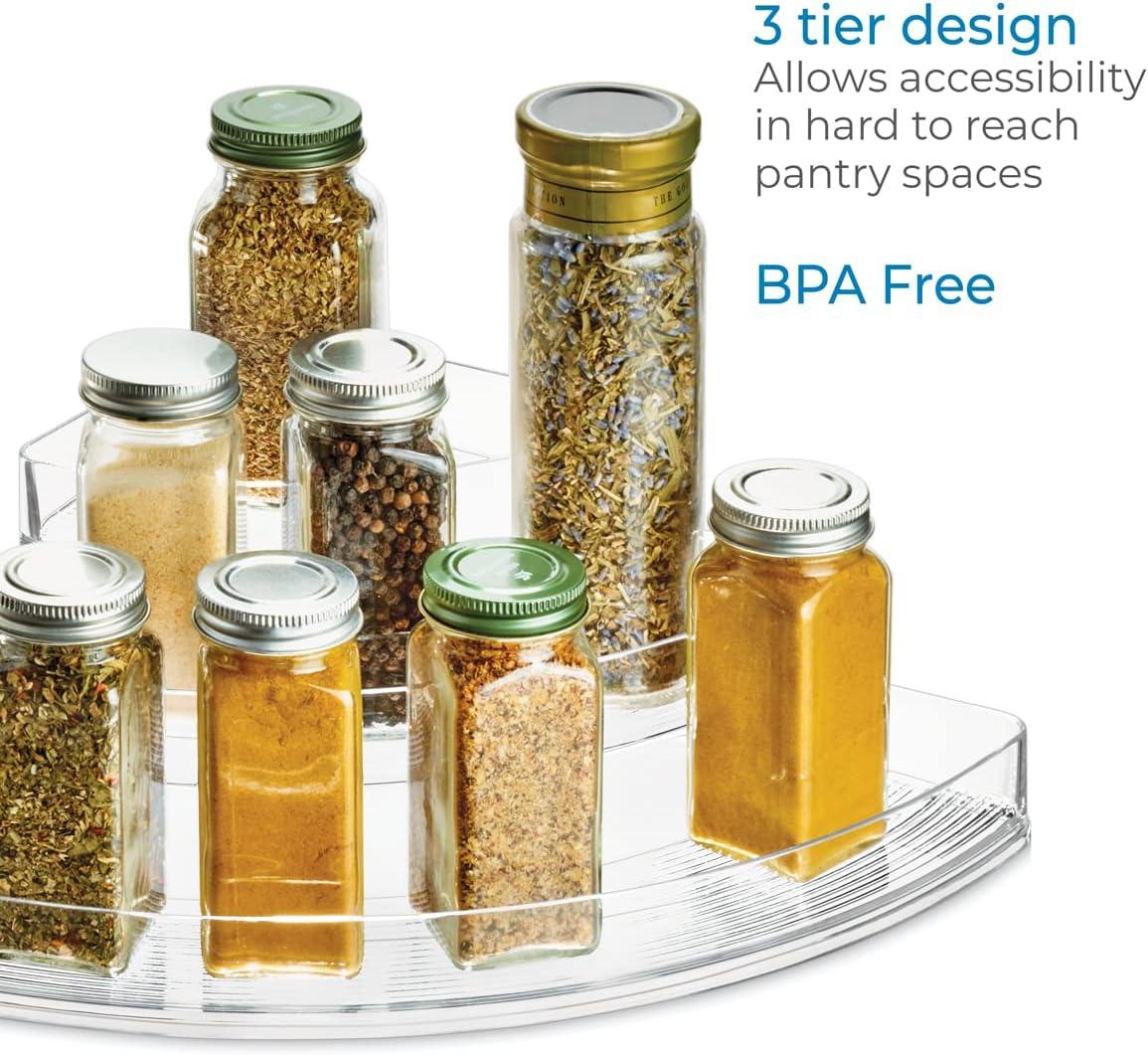 iDesign Recycled Plastic 3-Tier Stadium Spice Rack Organizer for Kitchen, Fridge, Freezer, Pantry and Cabinet Organization, The Linus Collection – 14" x 10" x 4", Clear