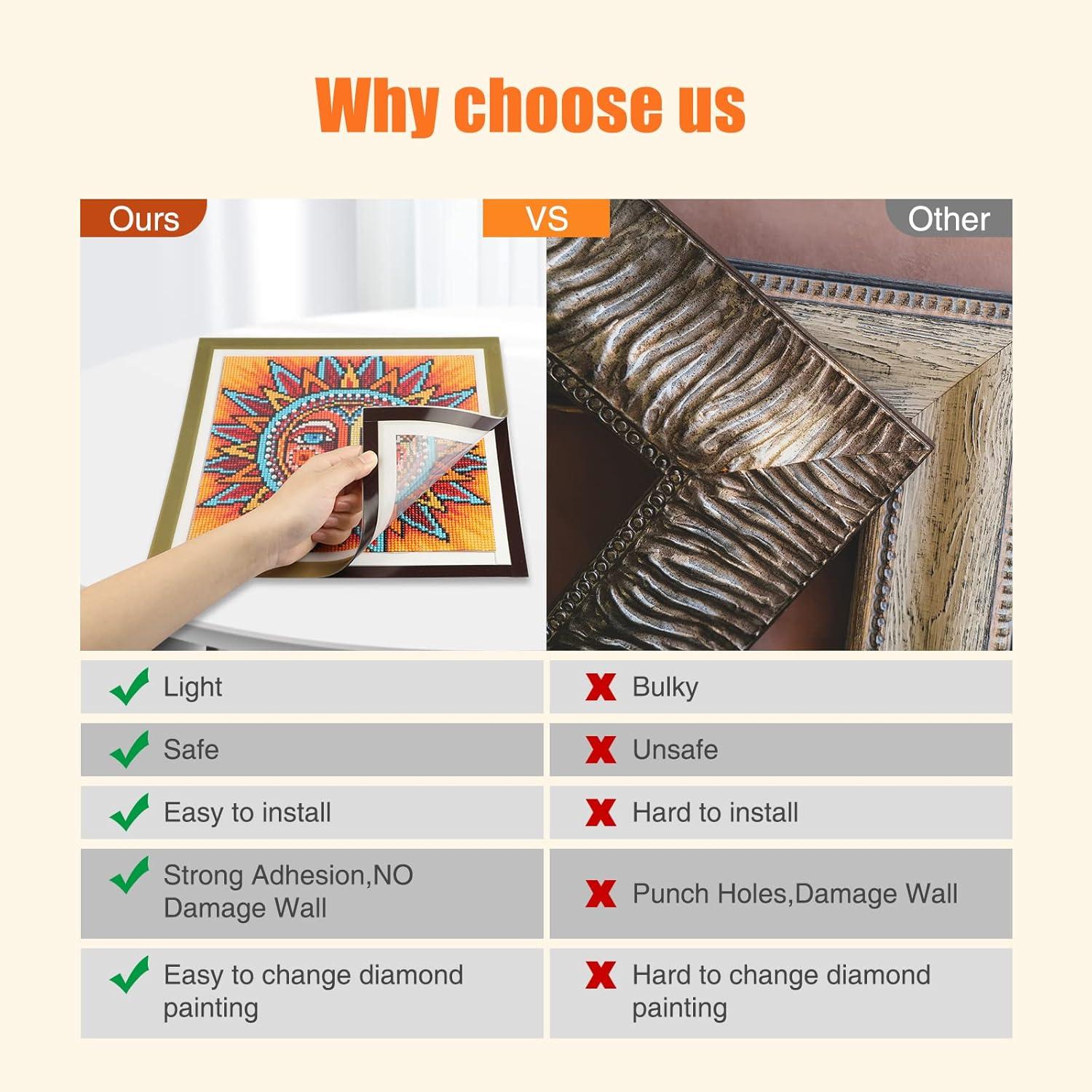 GHHKUD Upgraded 2Pack Diamond Painting Frames, Frames for 30x30cm Diamond Painting Canvas, Magnetic Diamond Art Frame Self-Adhesive, Diamond Painting Frames with Hooks for Wall Window Door (Gold)