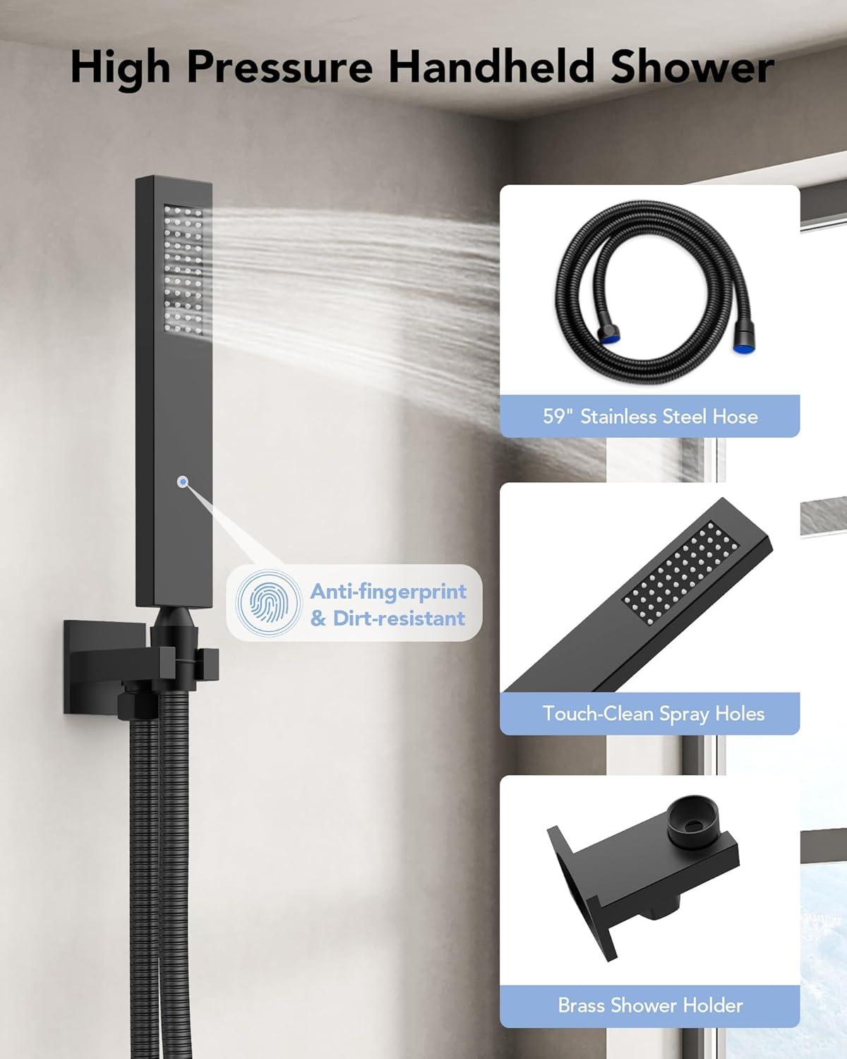 EVERSTEIN Shower Faucet Set 10 inch CUPC Shower System with Handheld Spray Wall Mounted Rain Shower Head Trim Kit with Upgraded Valve, Matte Black