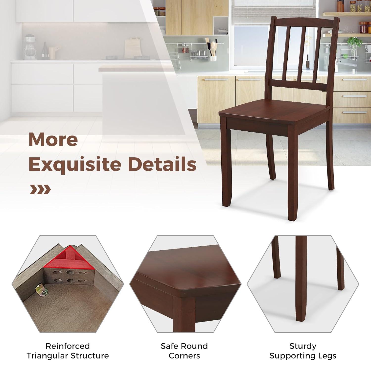 Giantex Wood Dining Chair, Set of 2 Dining Room Side Chair w/High Slat Back, Wood Legs, 100 Degree Curved Backrest Spacious Seat, Versatile Dining Chairs for Living Room Kitchen Dining Room