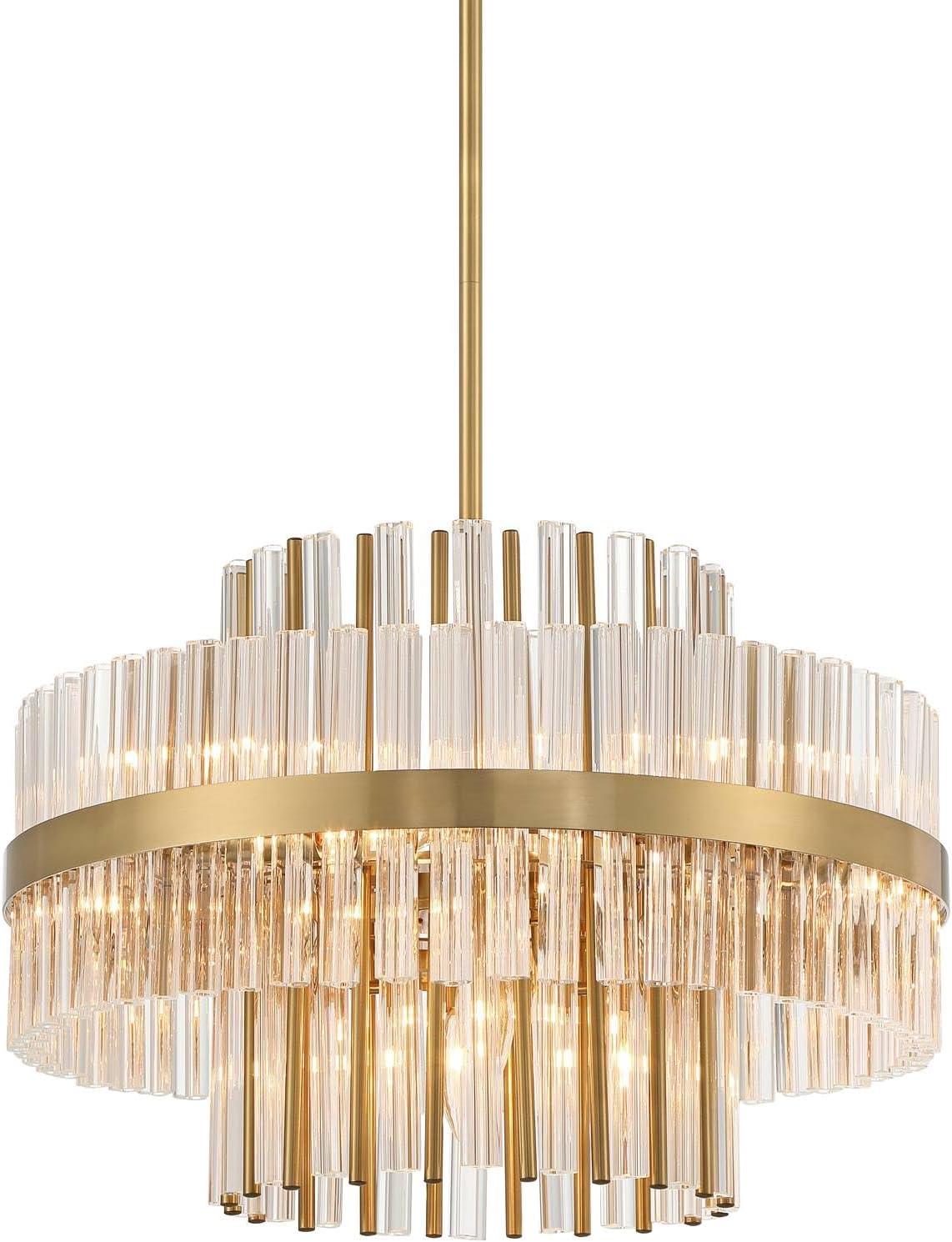 Possini Euro Design Jenna Soft Gold Chandelier 20" Wide Modern 2-Tier Clear Crystals 8-Light Fixture for Dining Room House Foyer