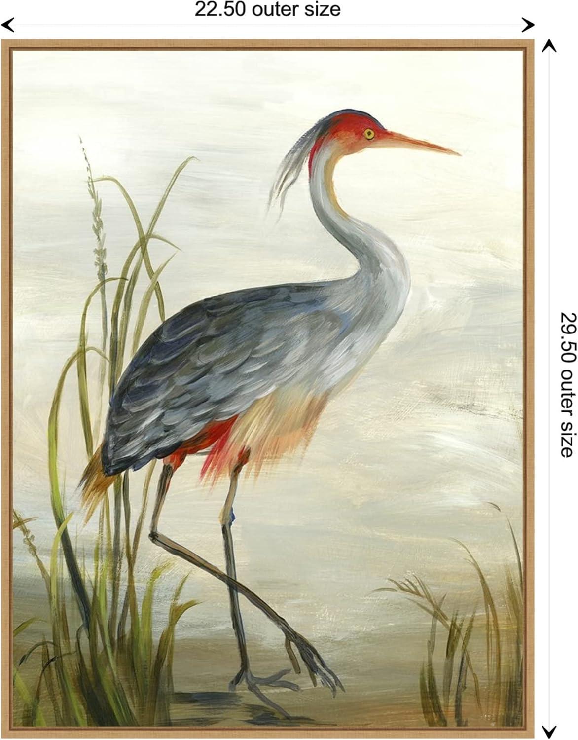 Grey Heron Canvas Wall Art with Maple Frame, 23" x 30"