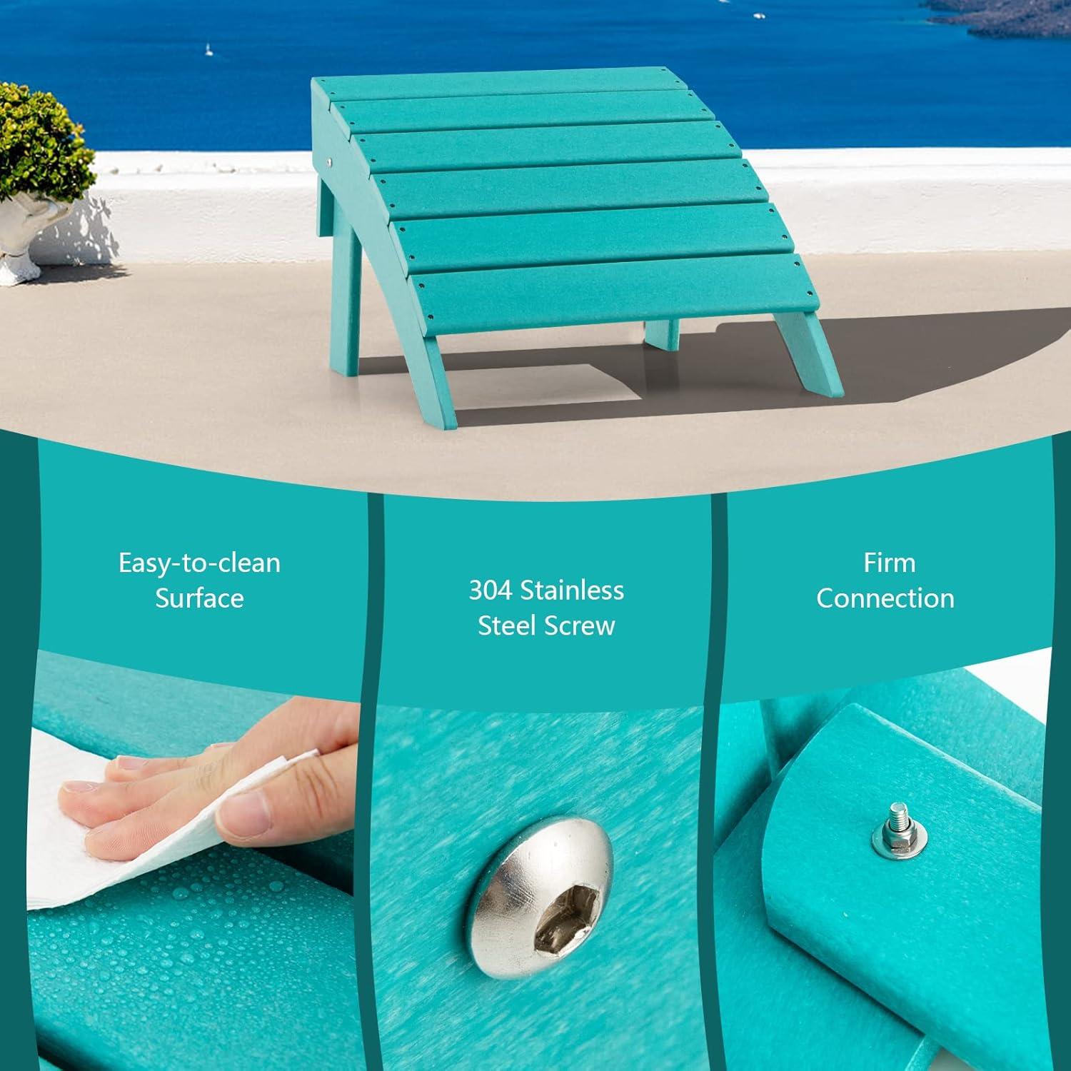 Turquoise HDPE Folding Adirondack Outdoor Footrest