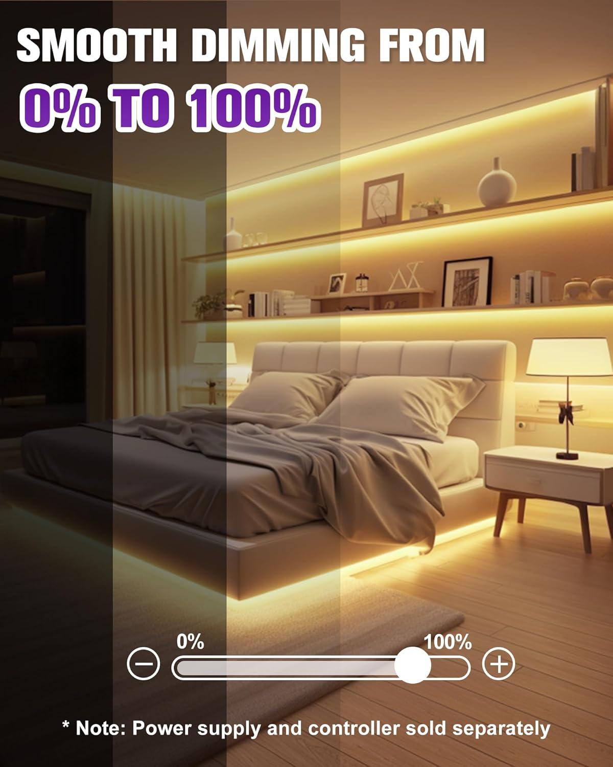 HitLights COB LED Strip Lights Warm White 3000K, 16.4ft Premium 12V Tape Light High Density, 2400 LEDs, 305+ LM/FT, CRI 90+, IP30, Lighting for Kitchen, Cabinets, UL Listed (Power Source Not Included)