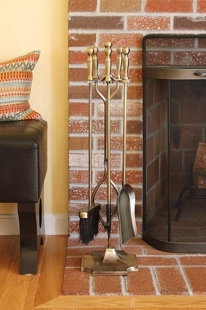 Antique Brass 5-Piece Concord Fireplace Tool Set