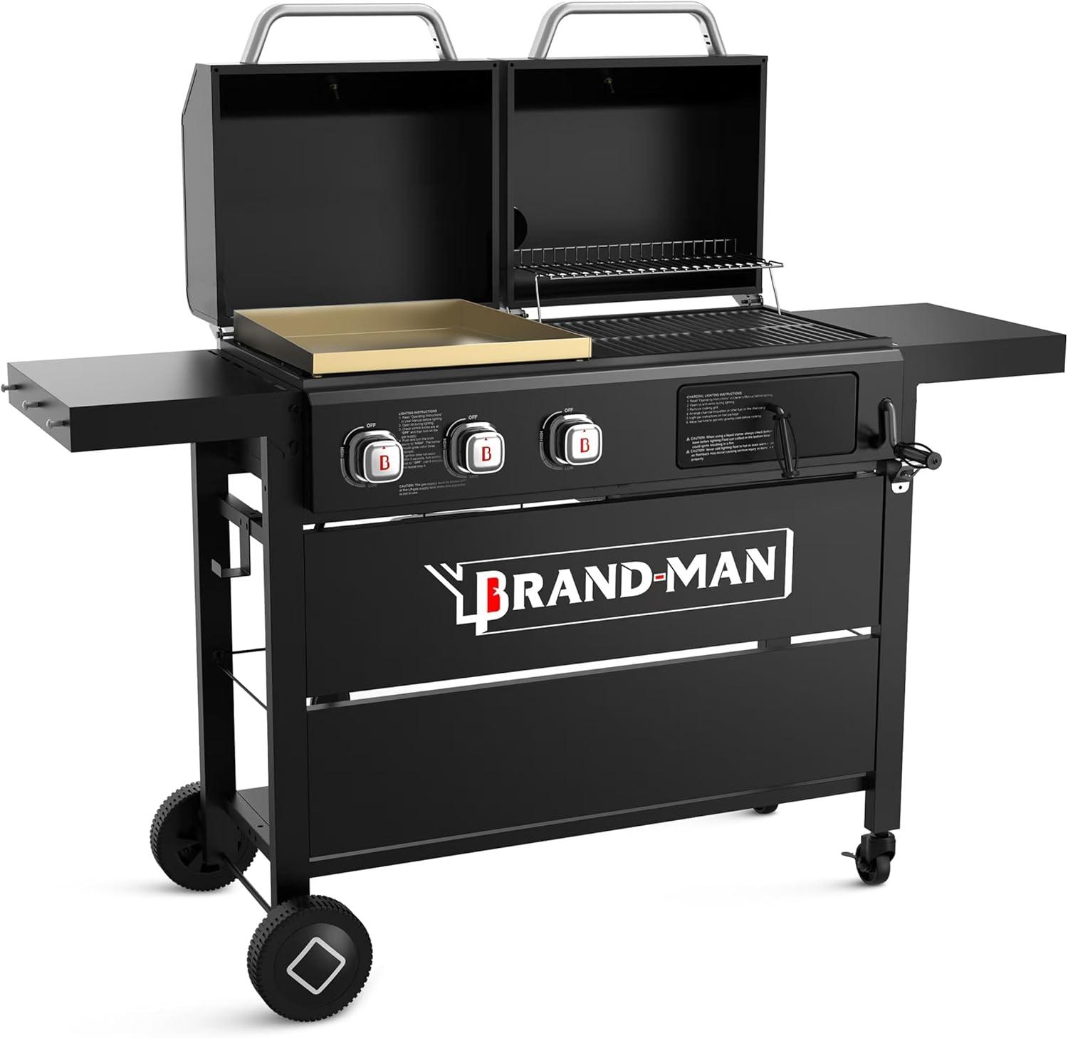 Brand-man Propane Gas Grill And Charcoal Grill Combo,grill And Griddle Combo Dual Fuel Bbq Grill With Dual Lids For Outdoor Barbecue