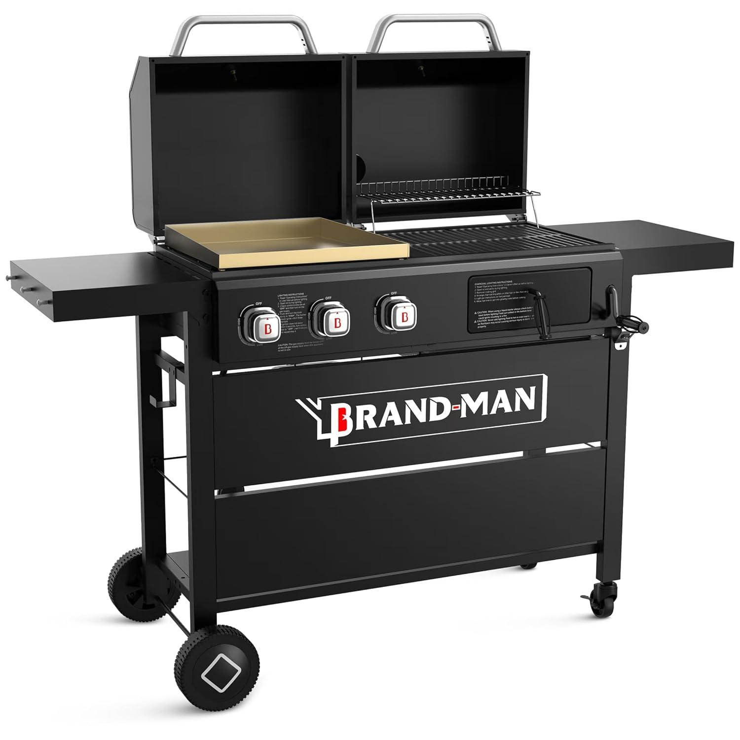 Brand-man Propane Gas Grill And Charcoal Grill Combo,grill And Griddle Combo Dual Fuel Bbq Grill With Dual Lids For Outdoor Barbecue