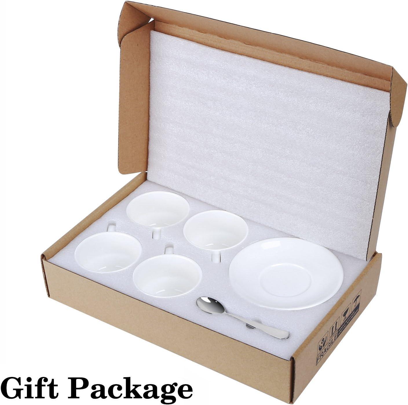 AOZITA Espresso Cups and Saucers with Espresso Spoons, Stackable Espresso Mugs,12-piece 2.5-Ounce Demitasse Cups (Protective Packaging)