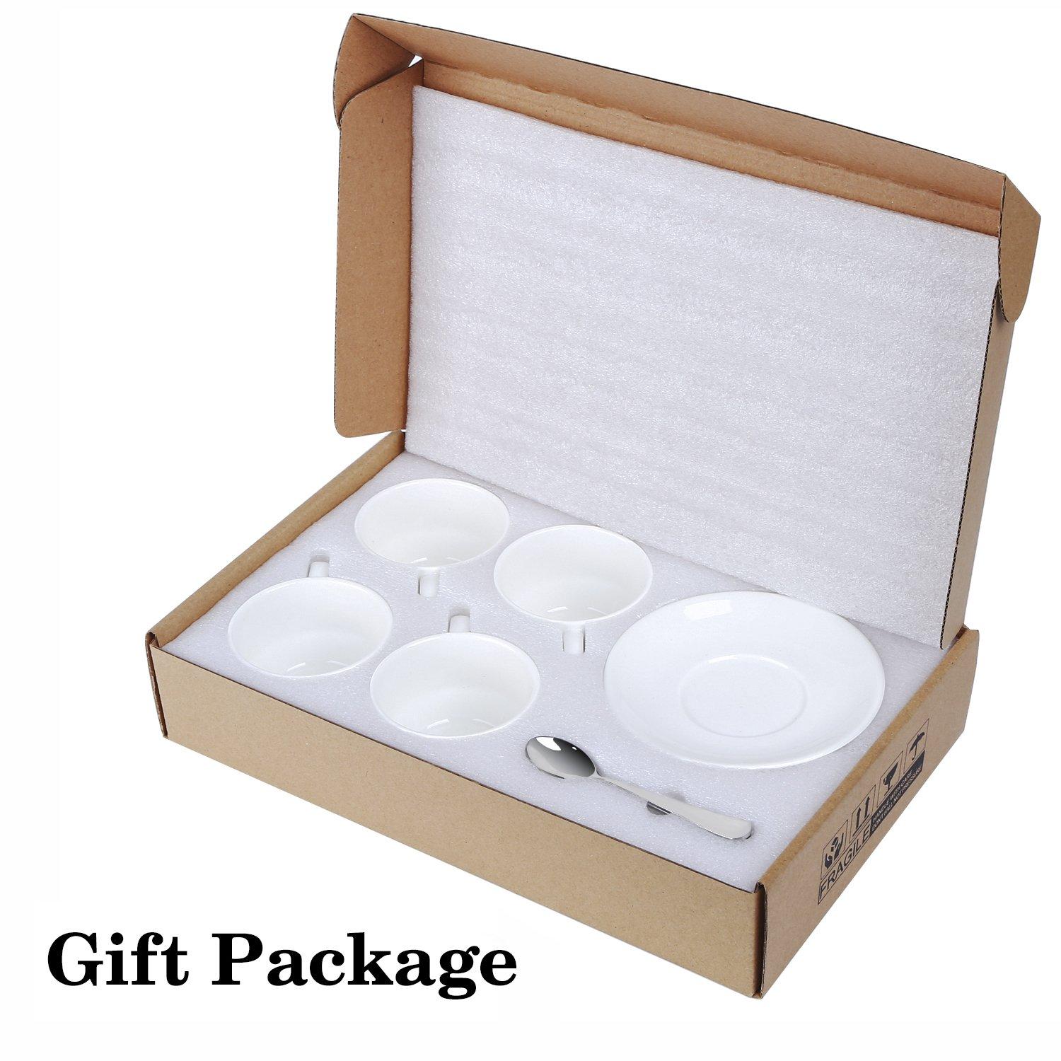 AOZITA Espresso Cups and Saucers with Espresso Spoons, Stackable Espresso Mugs,12-piece 2.5-Ounce Demitasse Cups (Protective Packaging)
