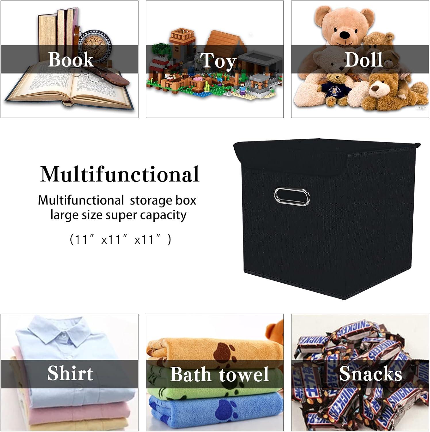 Fabric Storage Cube Bins with Lids Closet Organizers collapsible storage bins basket with Handles for Home,Storage Boxes for Organizing,3 Pack,(black)