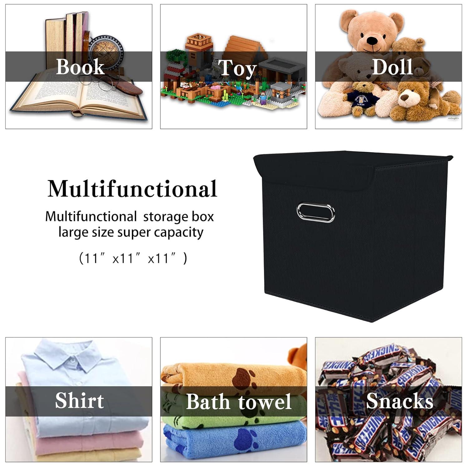 Fabric Storage Cube Bins with Lids Closet Organizers collapsible storage bins basket with Handles for Home,Storage Boxes for Organizing,3 Pack,(black)