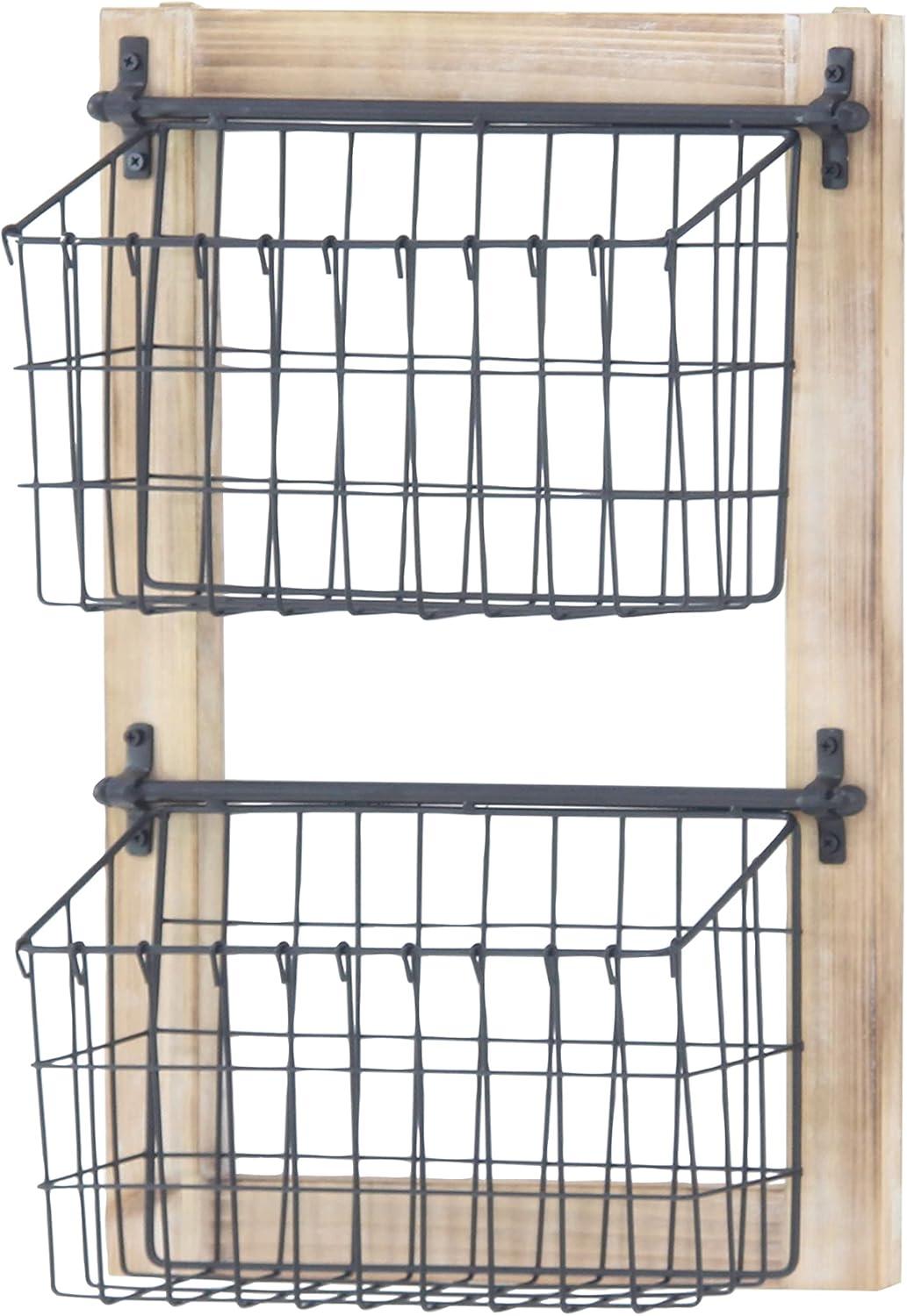DecMode 25" Black Metal 2 Slot Suspended Wire Basket Magazine Rack Holder with Suspended Baskets and Label Slot