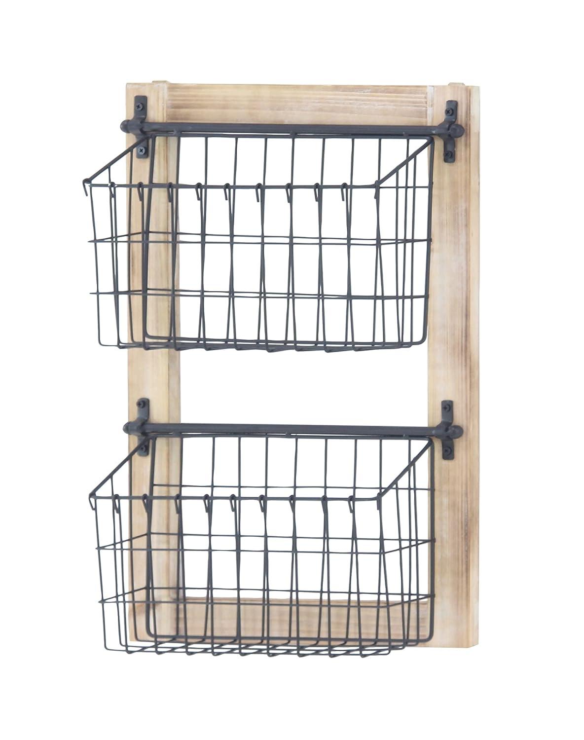 DecMode 25" Black Metal 2 Slot Suspended Wire Basket Magazine Rack Holder with Suspended Baskets and Label Slot