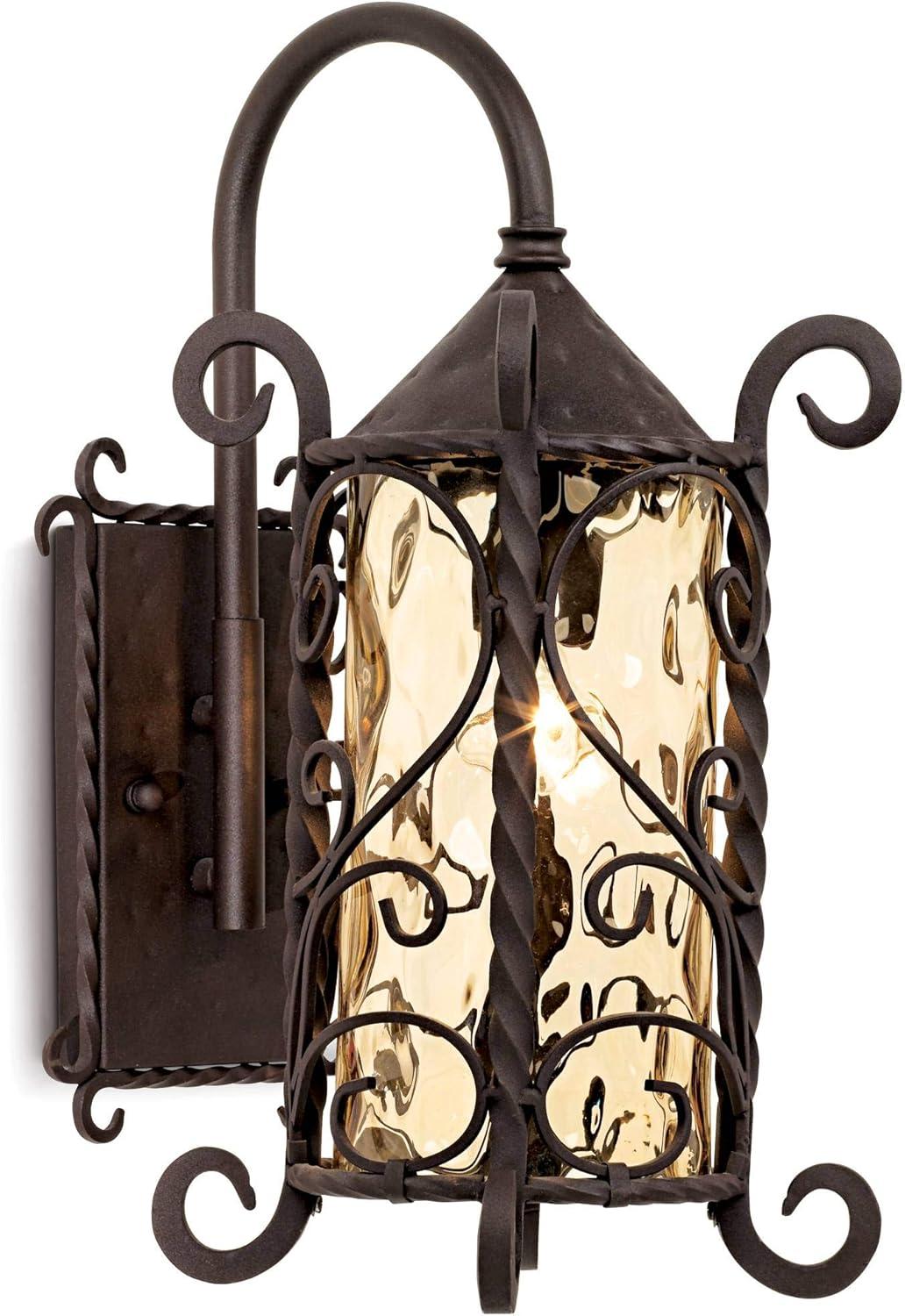 Casa Seville Dark Walnut 30" Iron Scroll Outdoor Wall Light with Champagne Glass