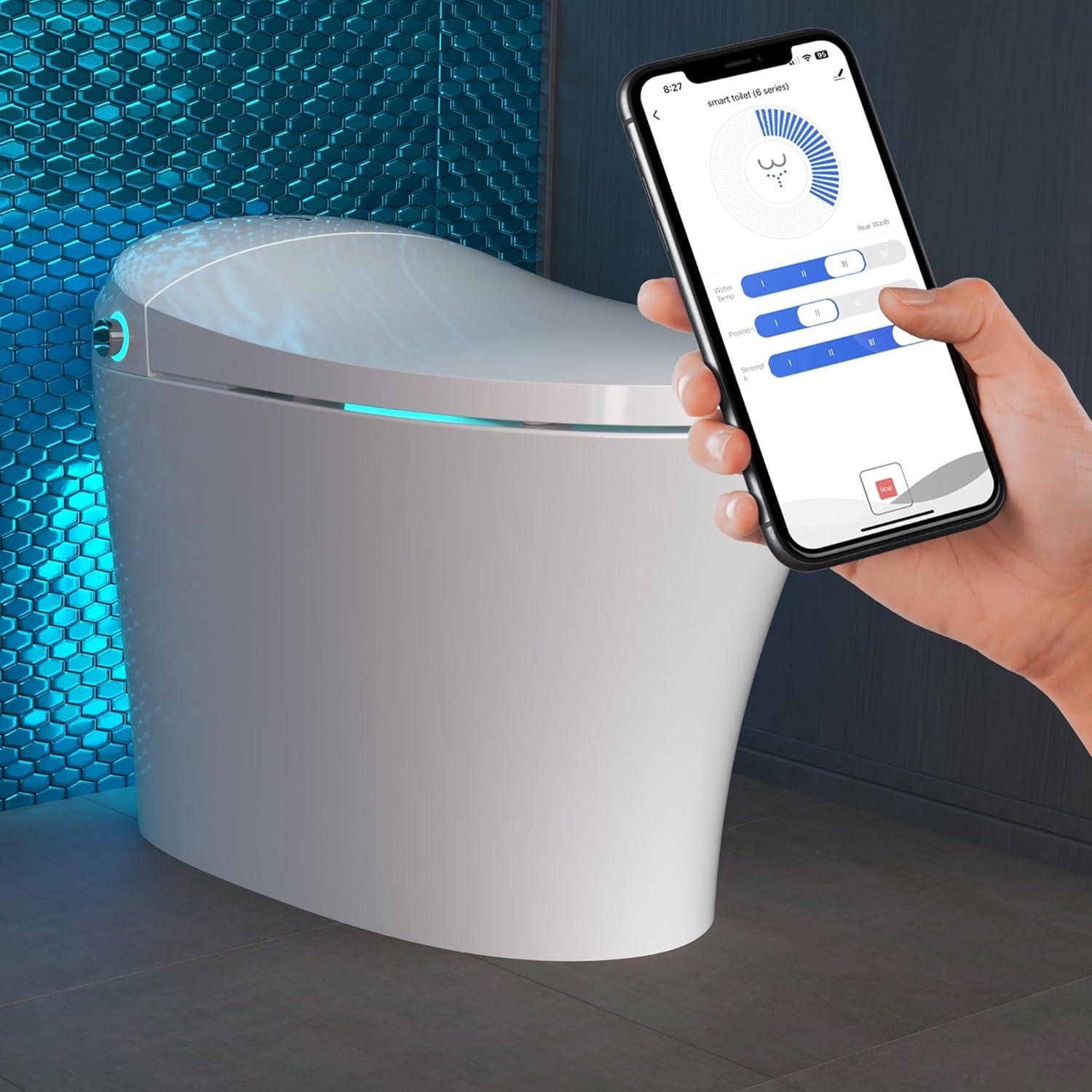 White Smart Bidet Toilet with Heated Seat and LED Nightlight