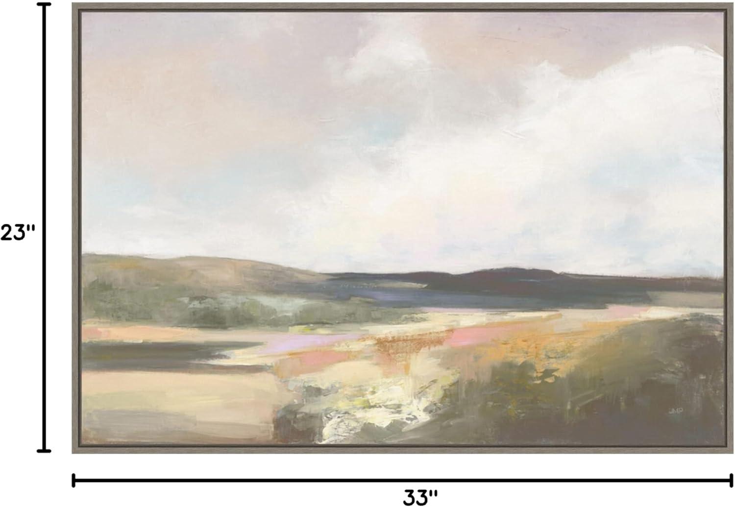 33" x 23" Dawn by The Water Neutral by Julia Purinton Framed Canvas Wall Art Print - Amanti Art: Rolling Hills & Waves