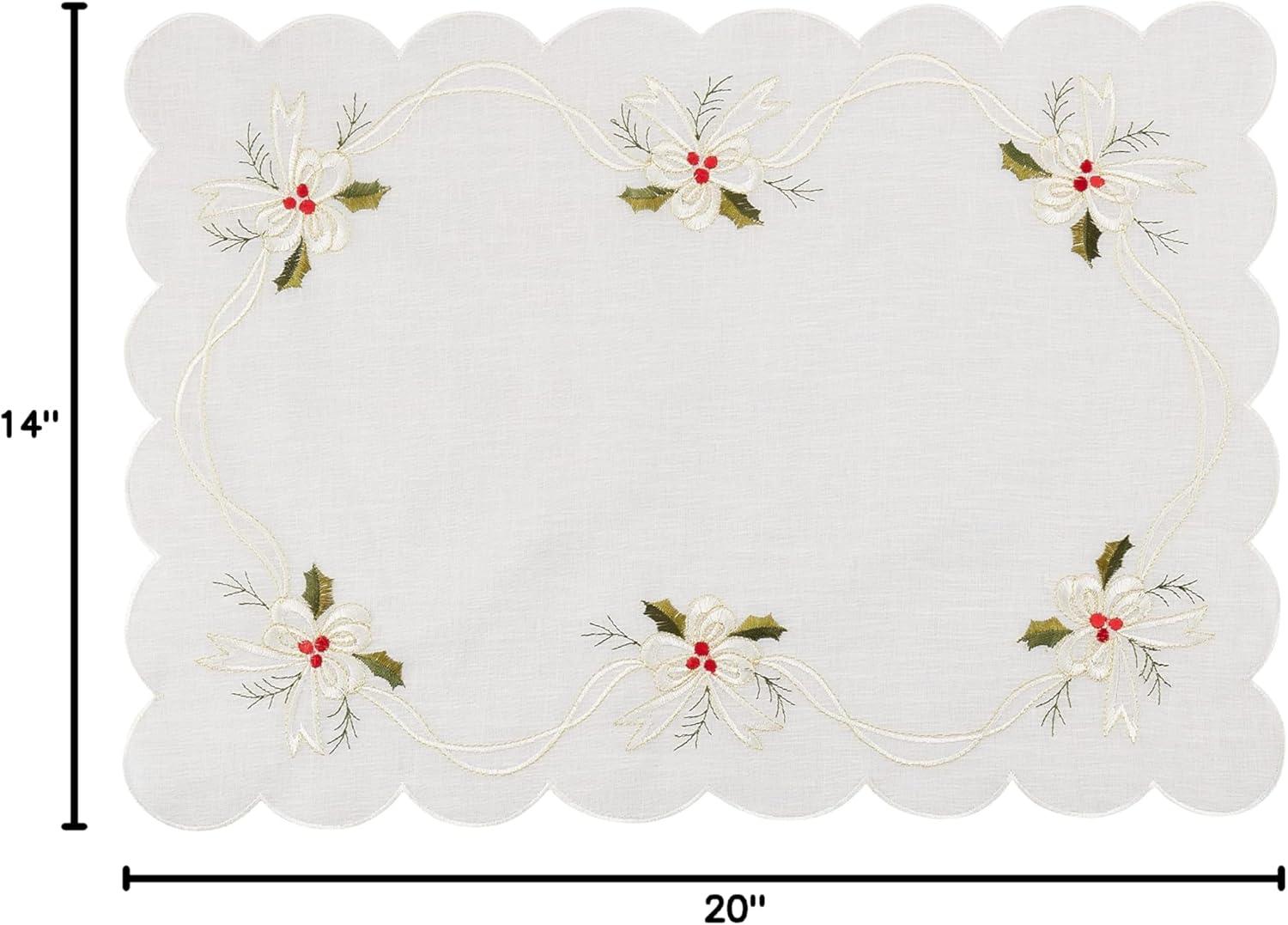 Saro Lifestyle Placemats With Embroidered Holly and Ribbon Design (Set of 4)