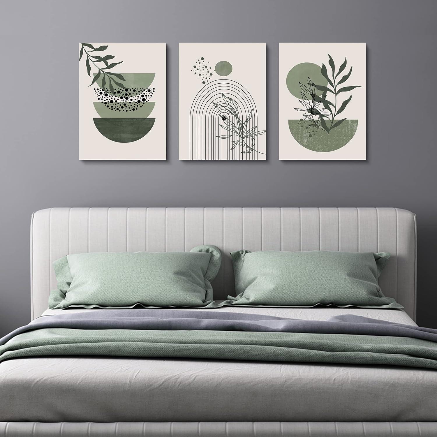 Sage Green and Beige Boho Canvas Wall Art Set