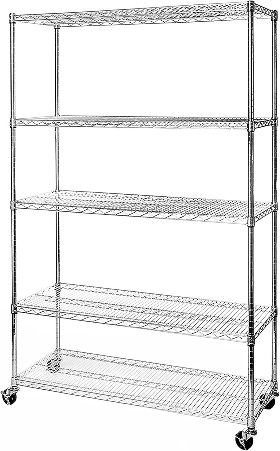 UltraDurable 48'' W x 18" D 5-Tier NSF-Certified Steel Shelving with Wheels