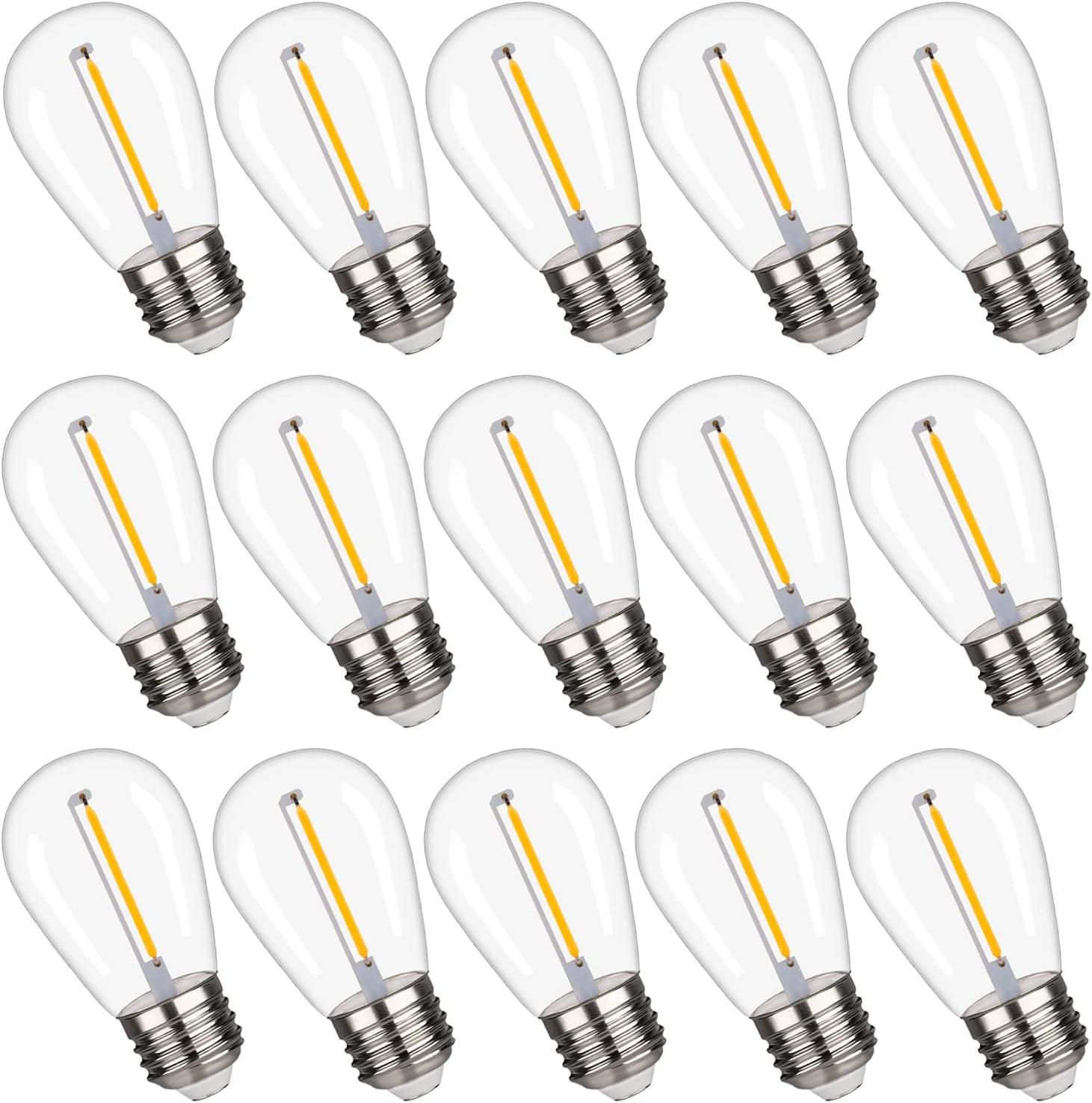 15-Pack Clear LED S14 Warm White Outdoor String Light Bulbs