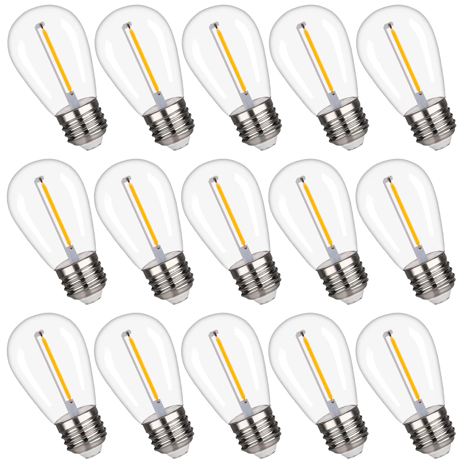 Svater Replacement Bulbs for Outdoor String Lights, 15 Pack S14 LED Bulbs for Patio, E26 Base 1W Bulb Equal to 11W Incandescent, Dimmable,Shatterproof 2700K Warm White