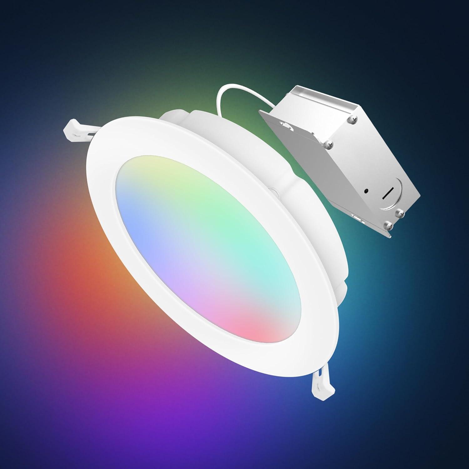 Feit Electric 4" Smart LED Canless Recessed Downlight, 50W EQ, Dimmable, WiFi Enabled, Compatible with Alexa and Google Home Asst, Color Changing, 90 CRI, 540 Lumens, 4 Pack, LEDR4XT/RGBW/CA/AG/4