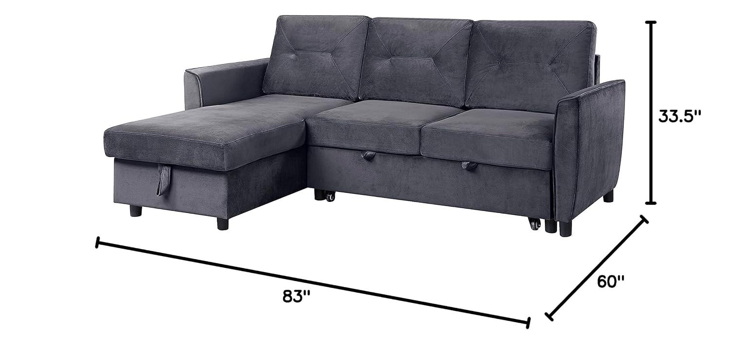 Hudson Dark Gray Velvet Two-Piece Sectional Sofa with Storage