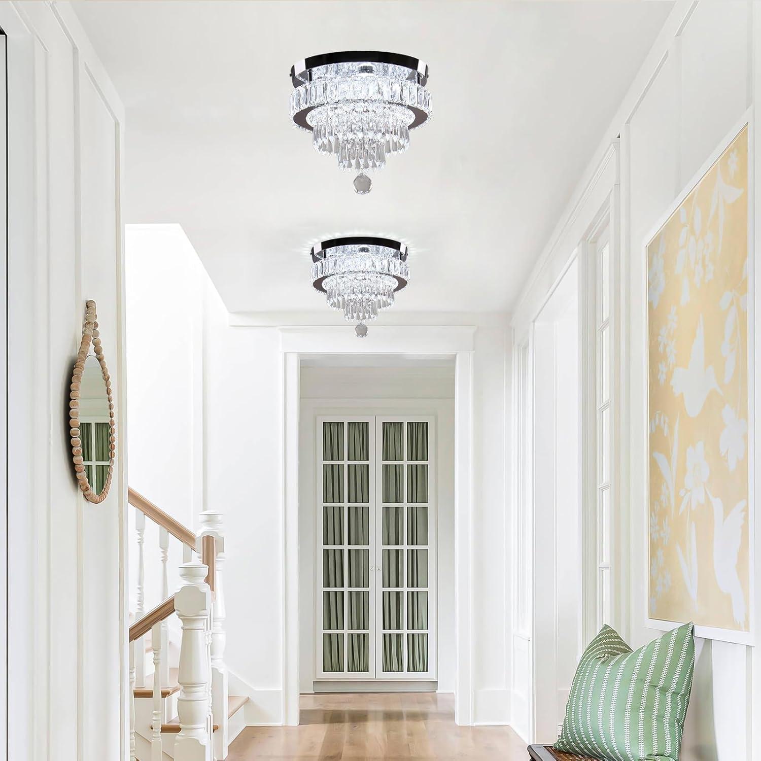 House of Hampton® House of Hampton® 11.8" Crystal Chandeliers Modern Crystal Ceiling Light LED Chandeliers Semi Flush Mount Chandelier Light for Bedrooms Dining Living Room Hallway (6500K Cool White Light)