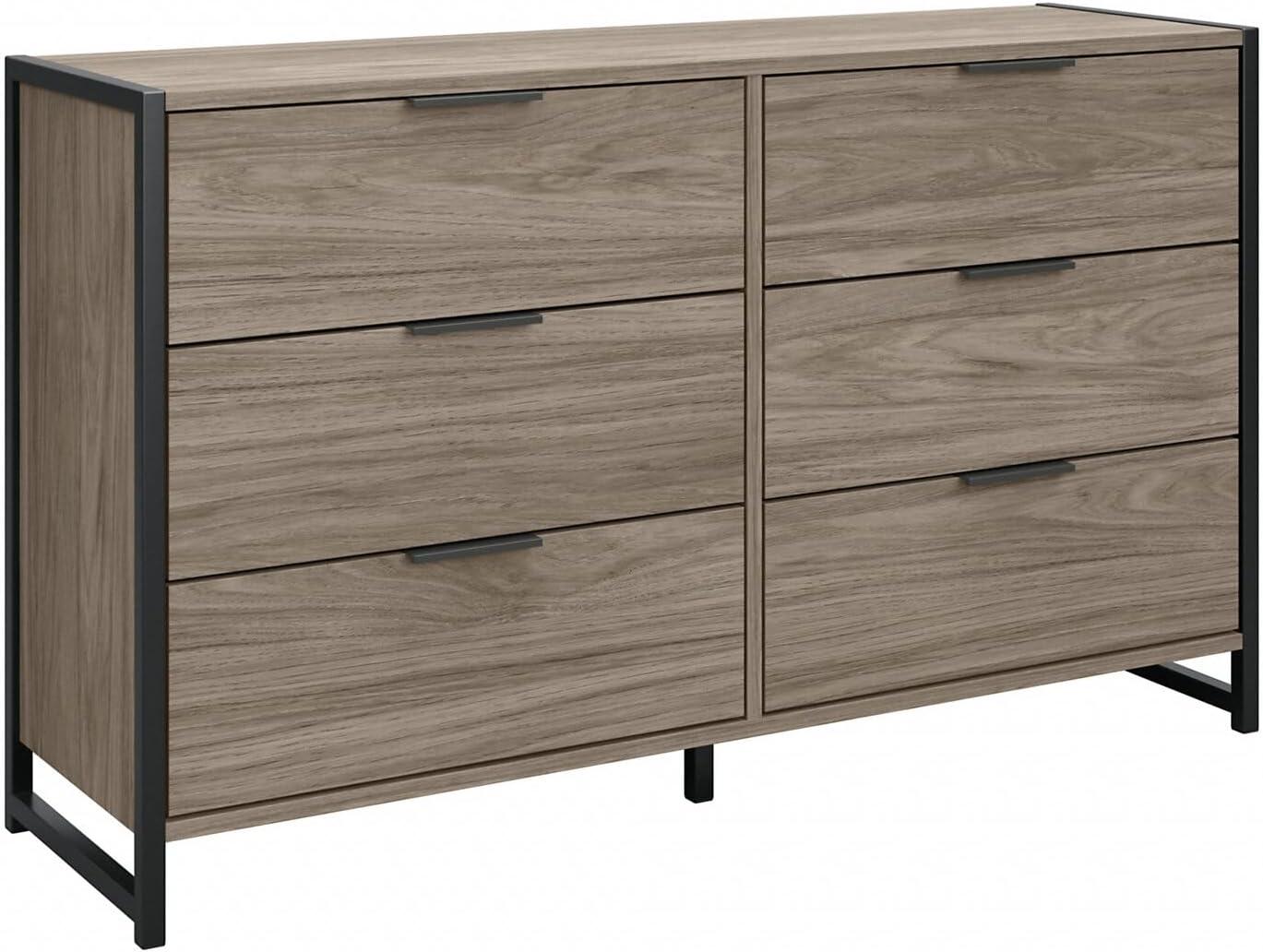 Modern Hickory 6-Drawer Industrial Dresser with Ball Bearing Slides