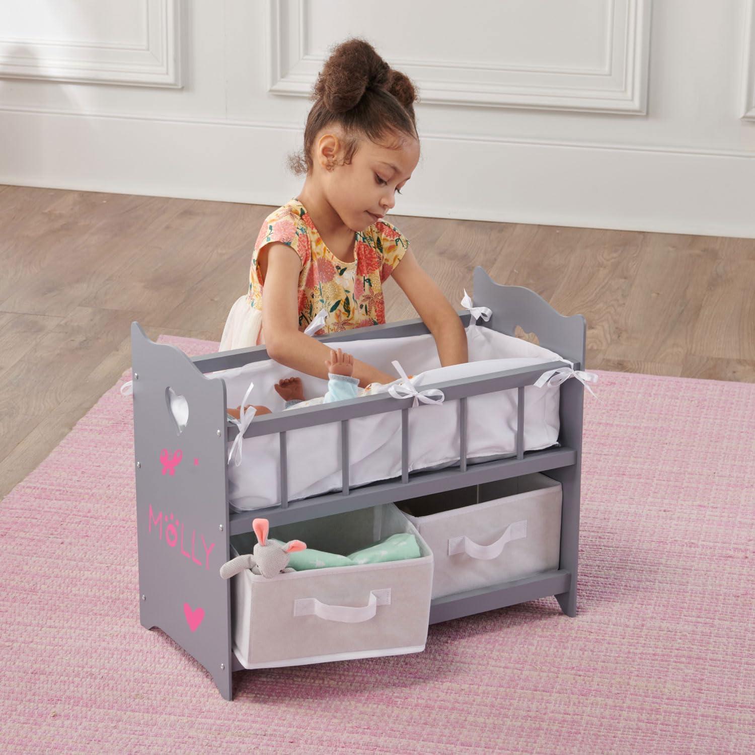 Badger Basket Doll Crib with Two Baskets and Free Personalization Kit - Executive Gray