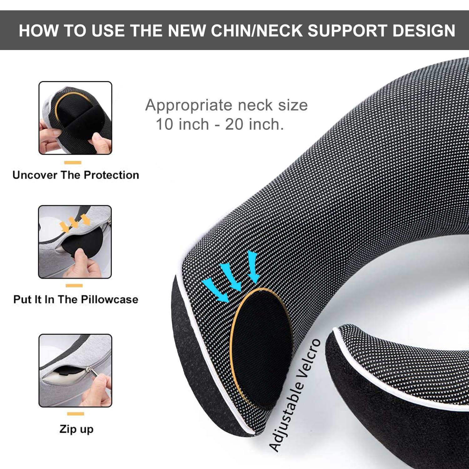Travel Pillow, Best Memory Foam Neck Pillow Head Support Soft Pillow for Sleeping Rest, Airplane Car & Home Use (1Black)