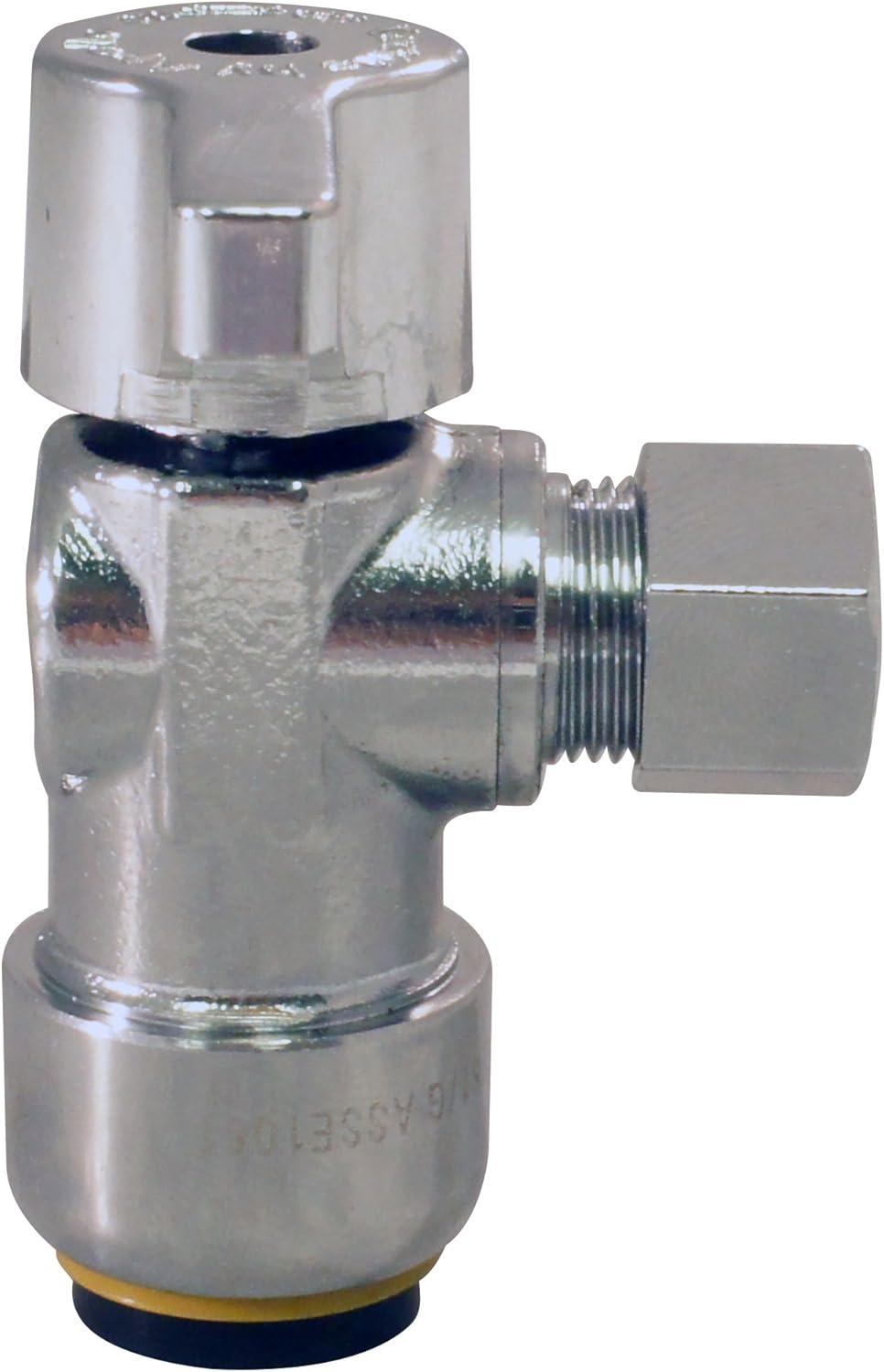Tectite FSBVA1238C 1/2 in. Chrome-Plated Brass Push-to-Connect x 3/8 in. O.D. Compression Quarter-Turn Angle Stop Valve