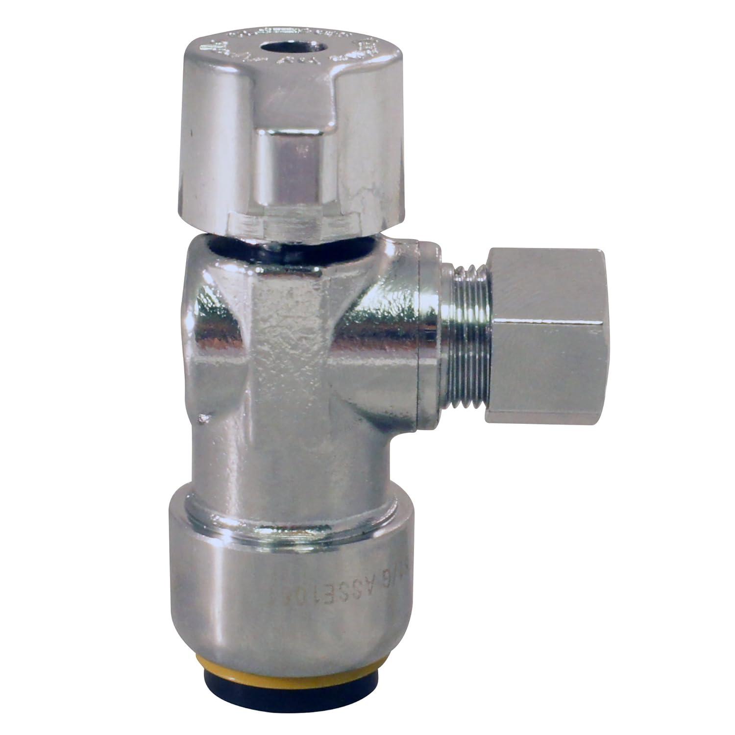 Tectite FSBVA1238C 1/2 in. Chrome-Plated Brass Push-to-Connect x 3/8 in. O.D. Compression Quarter-Turn Angle Stop Valve